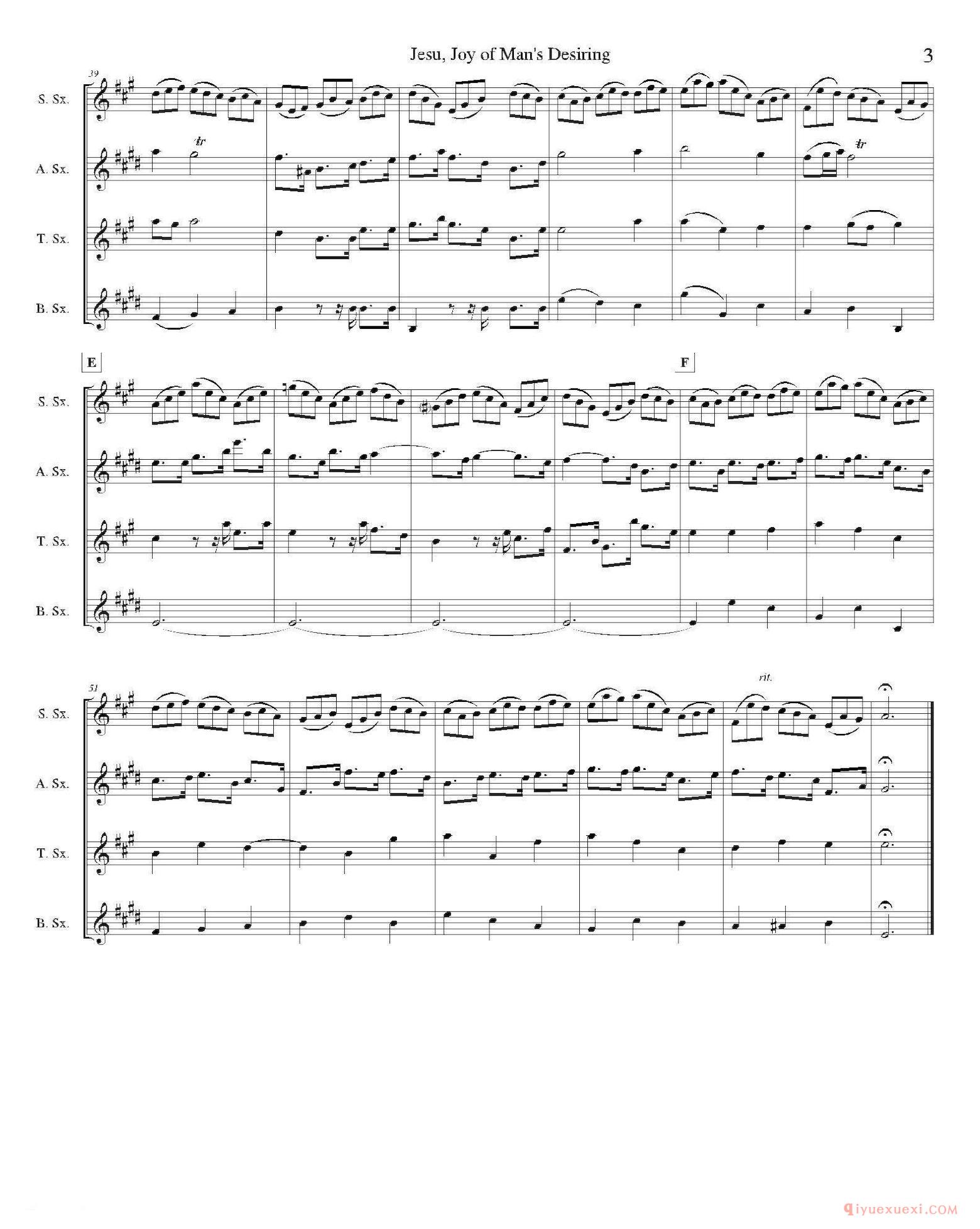 萨克斯乐谱[Jesu,Joy of Man's Desiring]四重奏