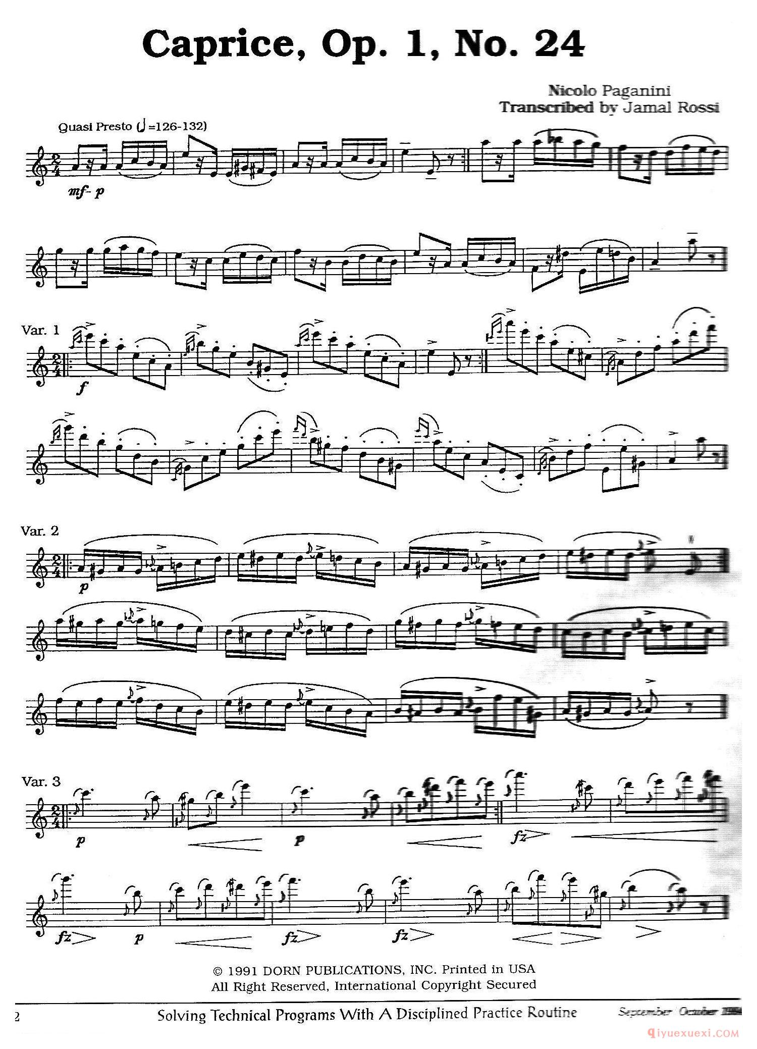 Caprice，Op.1，No.24（帕格尼尼第24首随想曲）