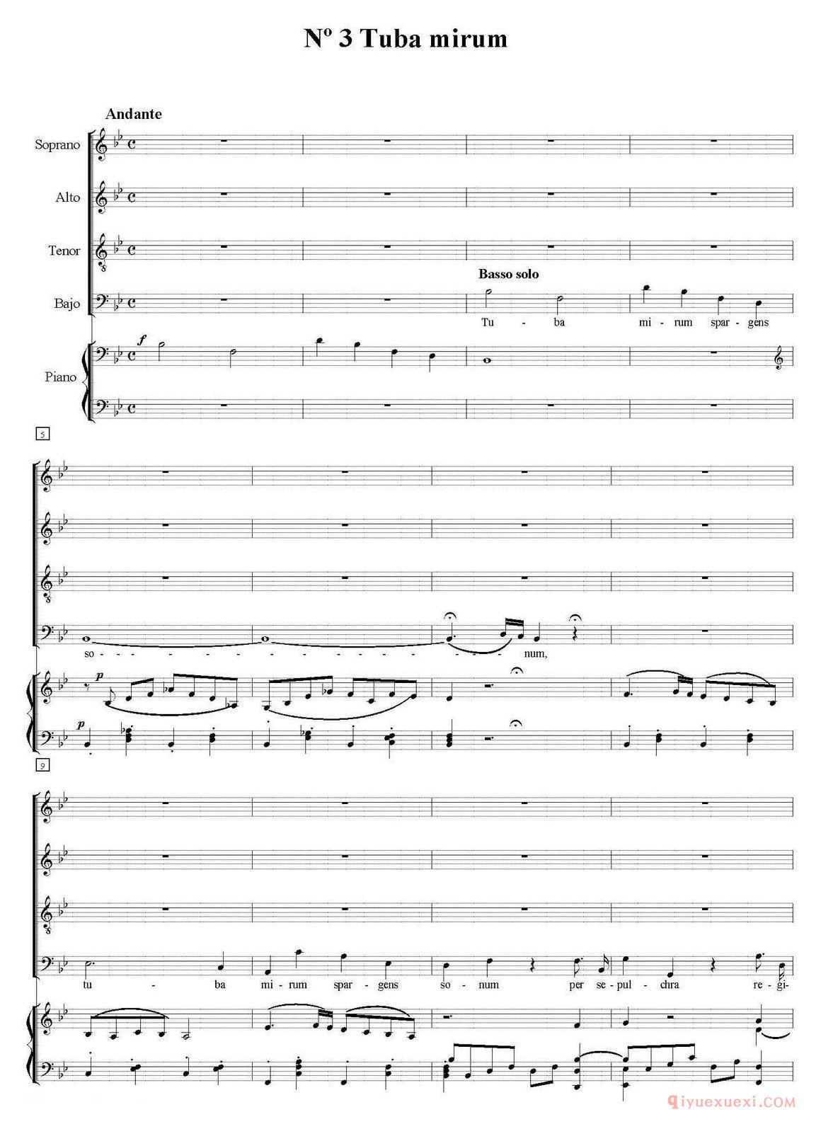 N°3 Tuba mirum（萨克斯四重奏+钢琴伴奏）