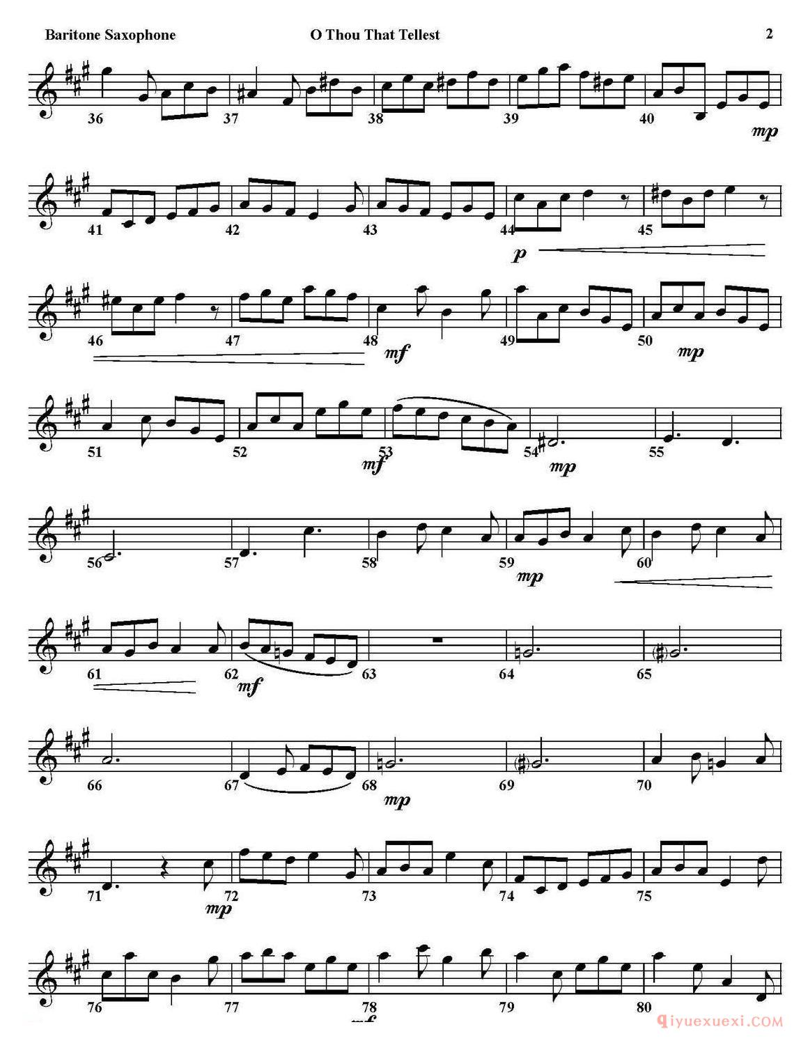 O THOU THAT TELLEST GOOD TIDINGS TO ZION（四重奏·上低音萨克斯分谱）