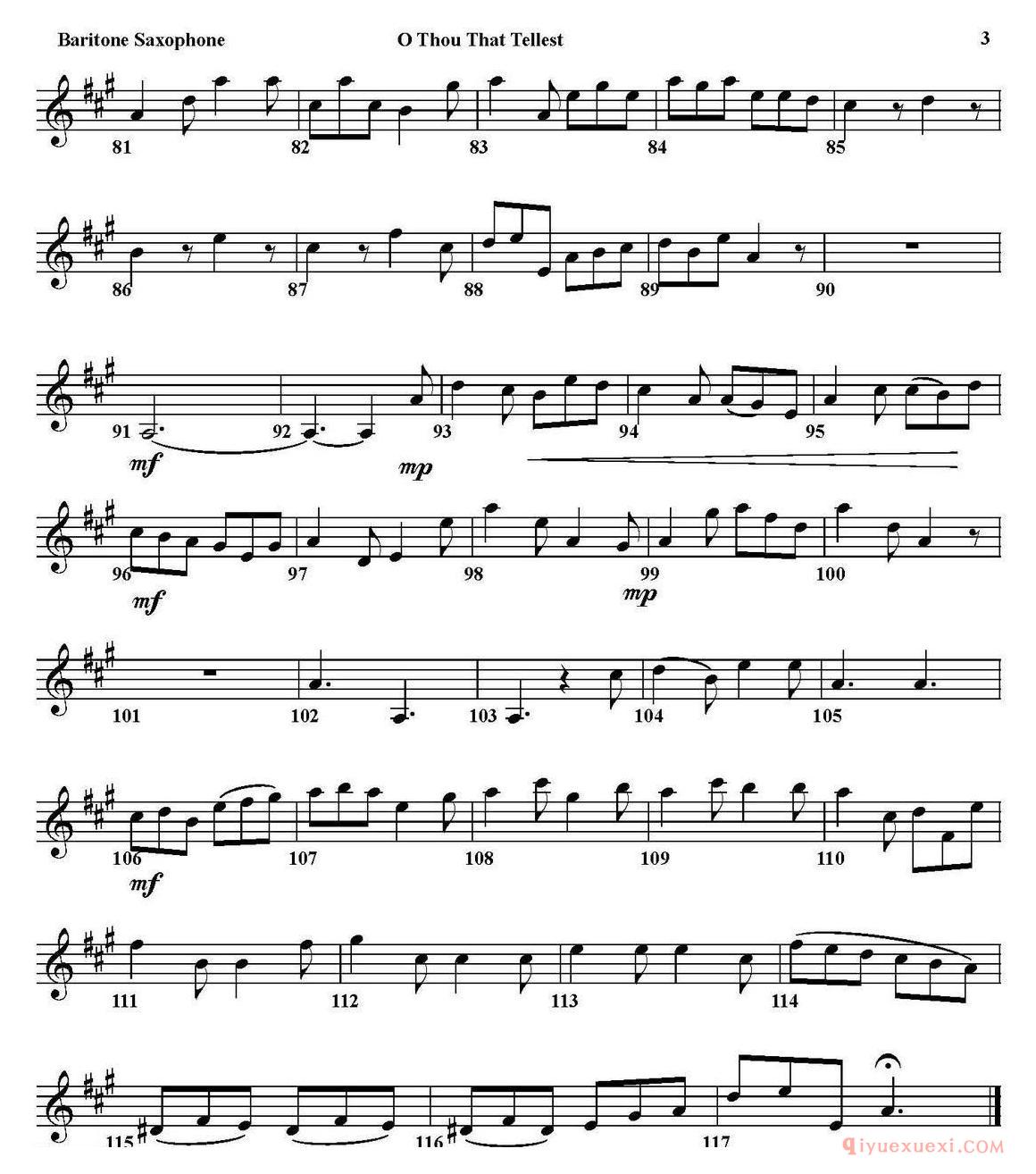 O THOU THAT TELLEST GOOD TIDINGS TO ZION（四重奏·上低音萨克斯分谱）