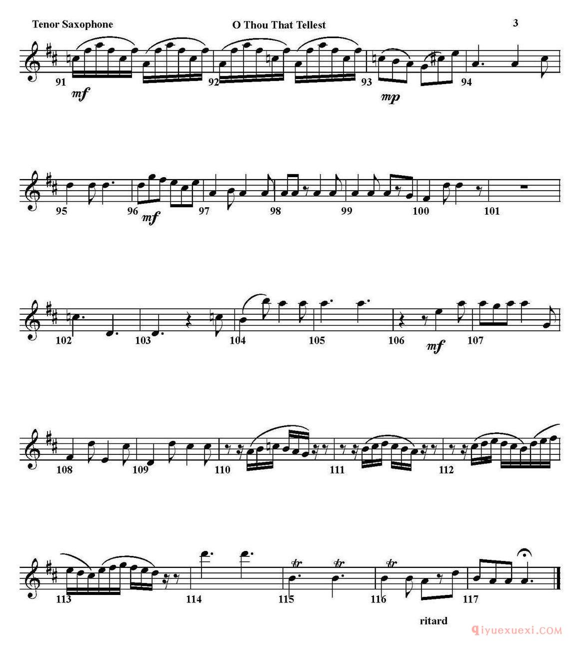 O THOU THAT TELLEST GOOD TIDINGS TO ZION（四重奏·次中音萨克斯分谱）