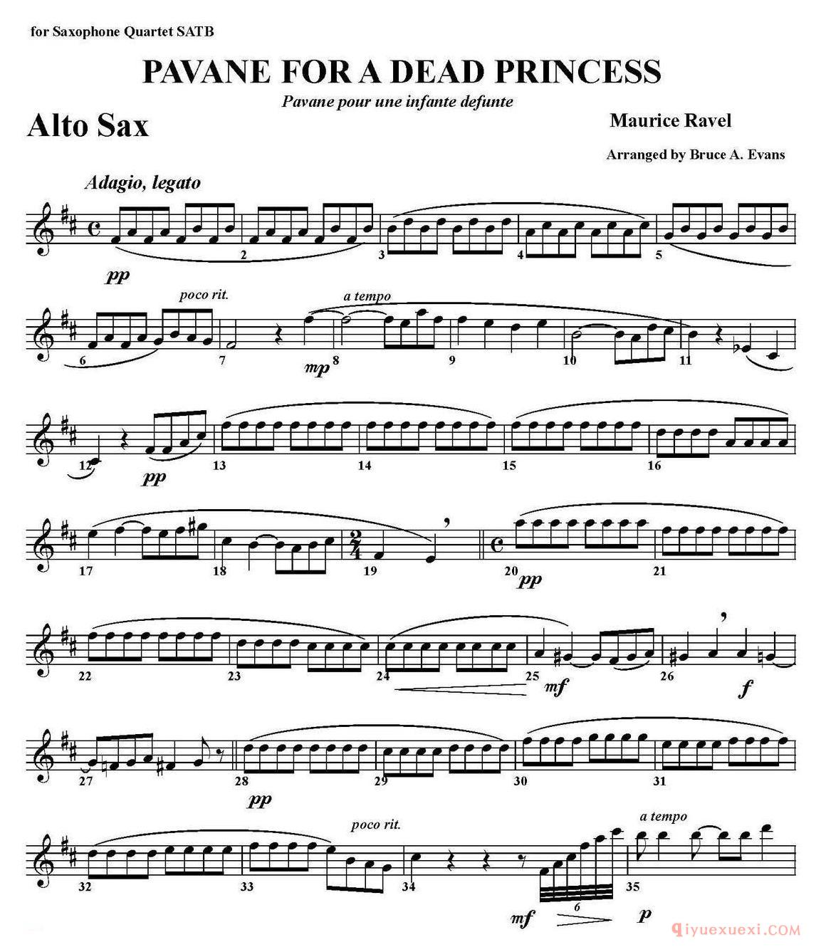 PAVANE FOR A DEAD PRINCESS（四重奏·中音萨克斯分谱）