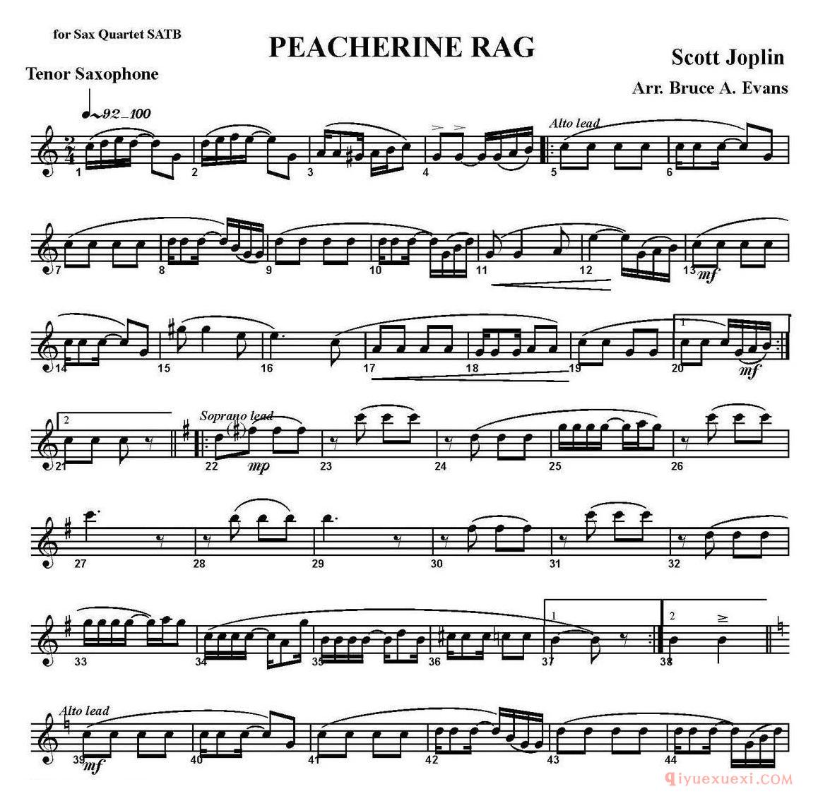 PEACHERINE RAG(四重奏·次中音萨克斯分谱)