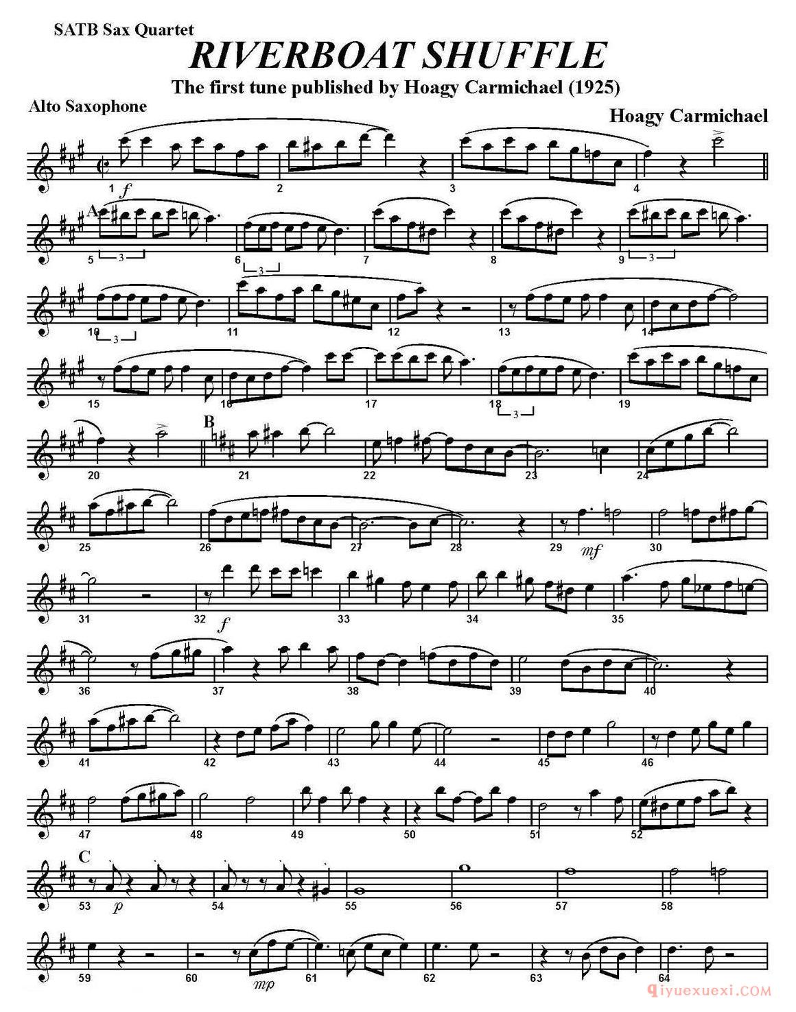 RIVERBOAT SHUFFLE（四重奏·中音萨克斯分谱）