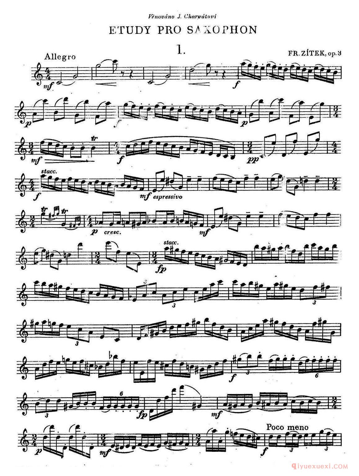 奇特克-萨克斯练习曲之一（ETUDY PRO SAXOPHON - FR ZITRK.op.3）