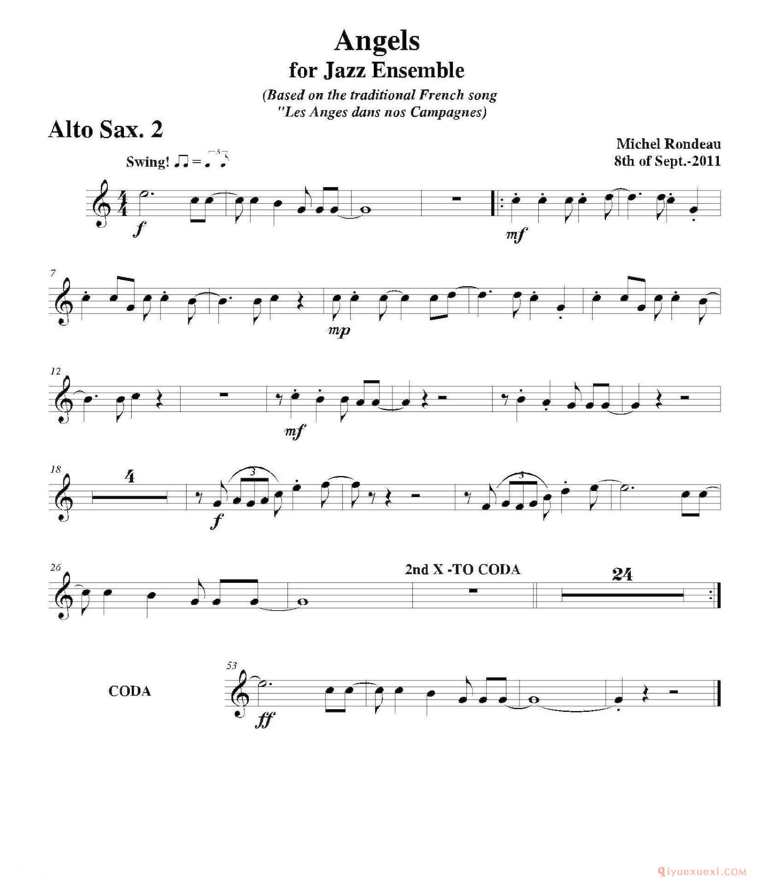 Angels for Jazz Ensemble（第二中音萨克斯分谱）