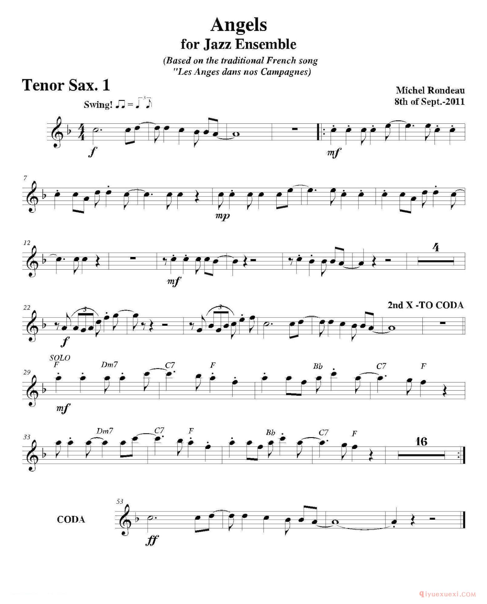 Angels for Jazz Ensemble（第一次中音萨克斯分谱）