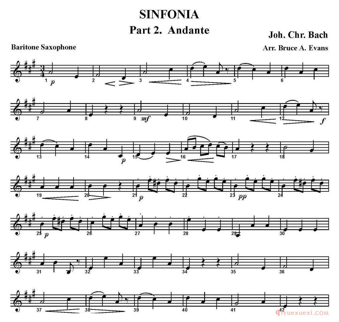 四重奏·上低音萨克斯分谱[SINFONIA Part 2. Andante]