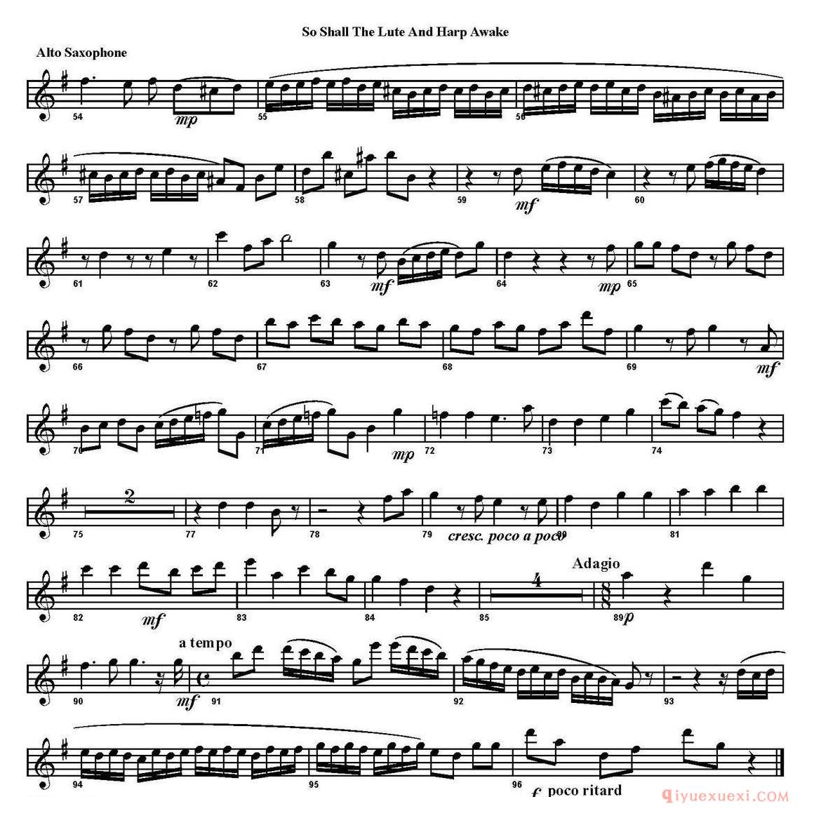 四重奏·中音萨克斯分谱[So Shall the Lute And Harp Awake]