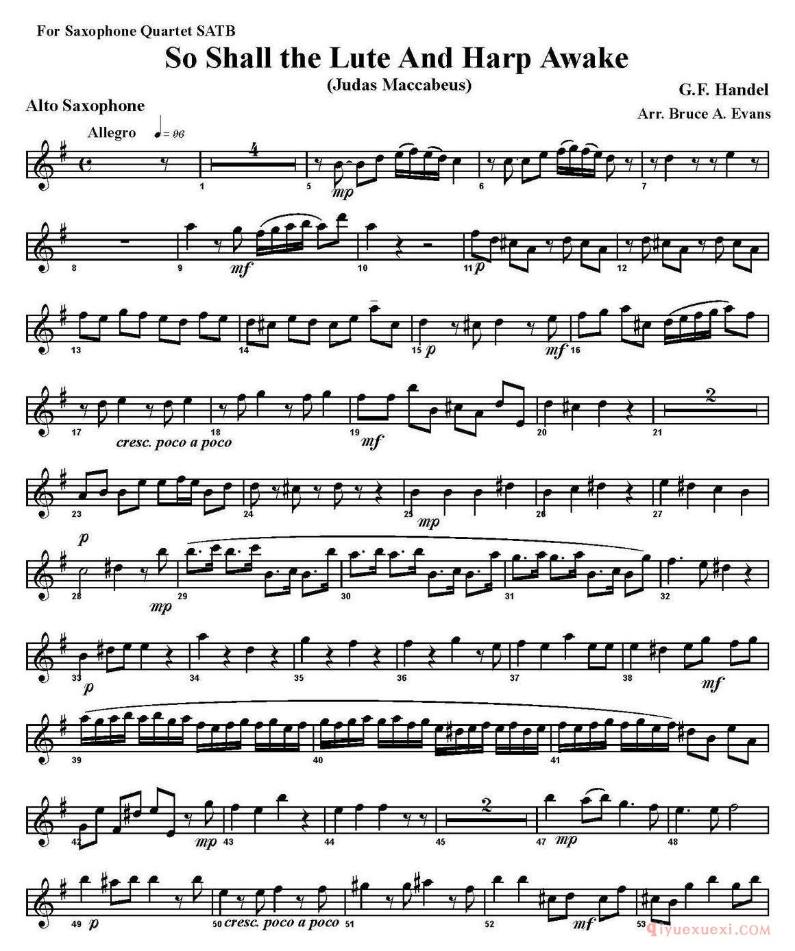 四重奏·中音萨克斯分谱[So Shall the Lute And Harp Awake]