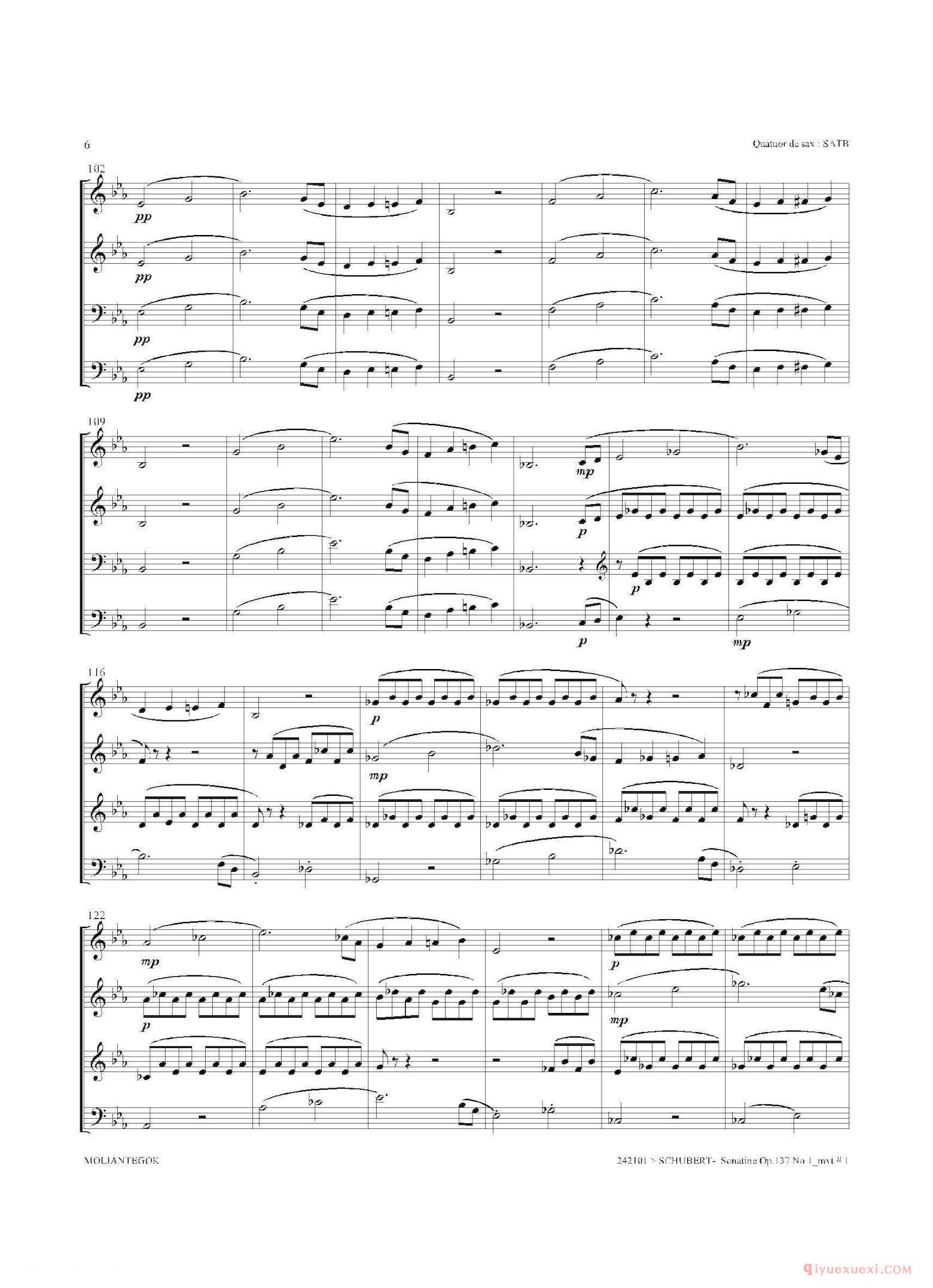 萨克斯谱[Sonatine Op.137 No 1]四重奏总谱