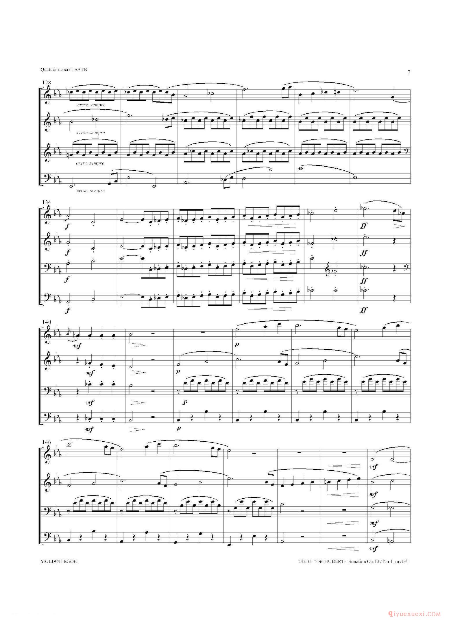 萨克斯谱[Sonatine Op.137 No 1]四重奏总谱