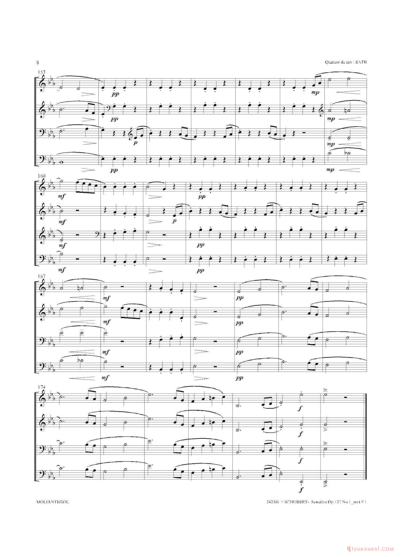 萨克斯谱[Sonatine Op.137 No 1]四重奏总谱