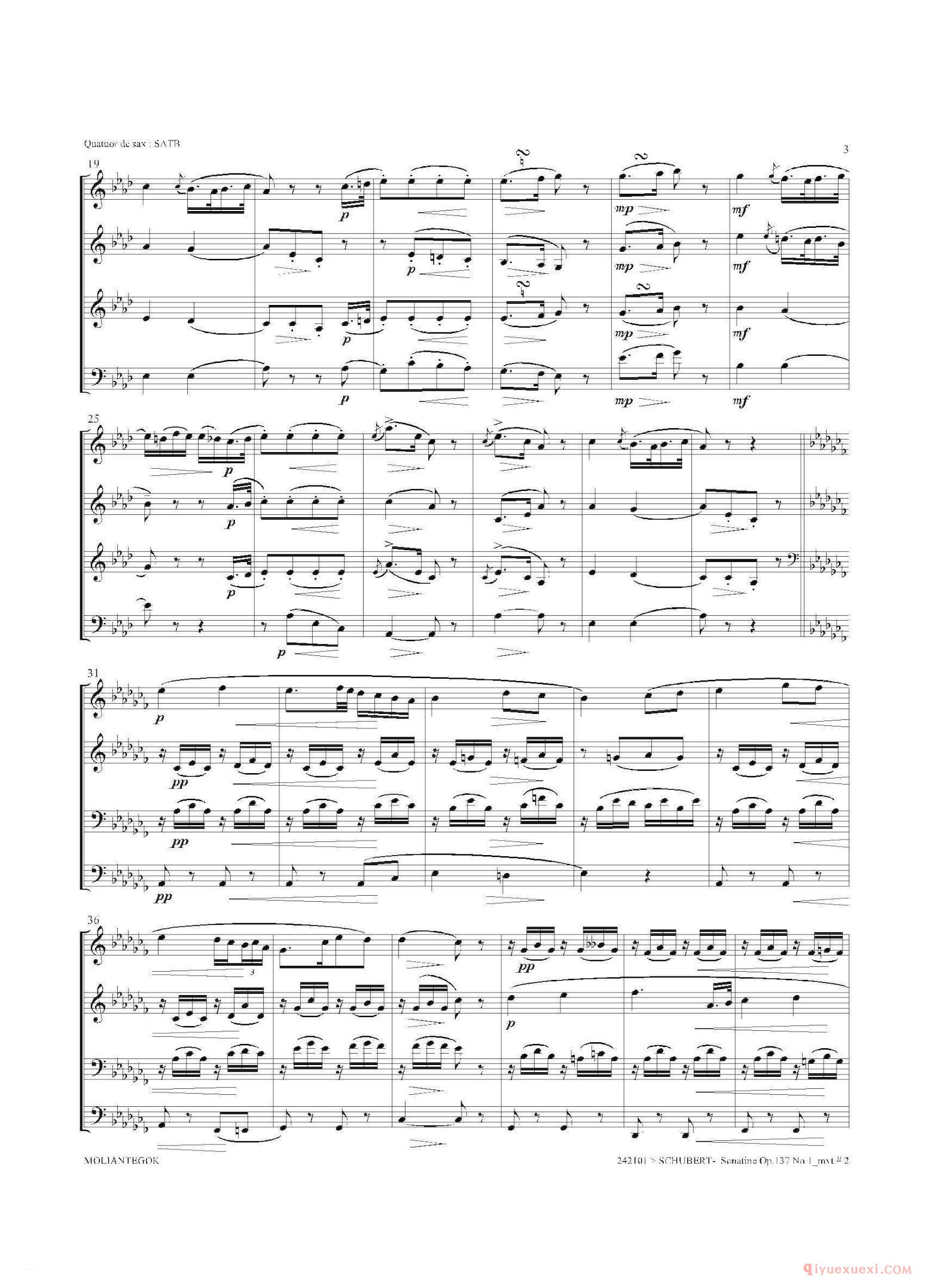 萨克斯谱[Sonatine Op.137 No 1]四重奏总谱