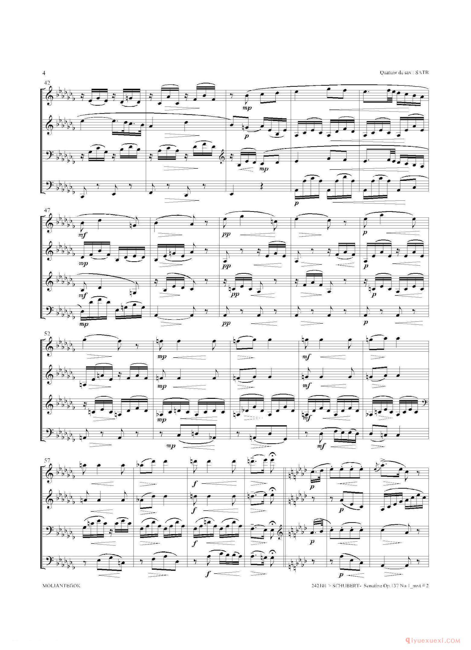萨克斯谱[Sonatine Op.137 No 1]四重奏总谱