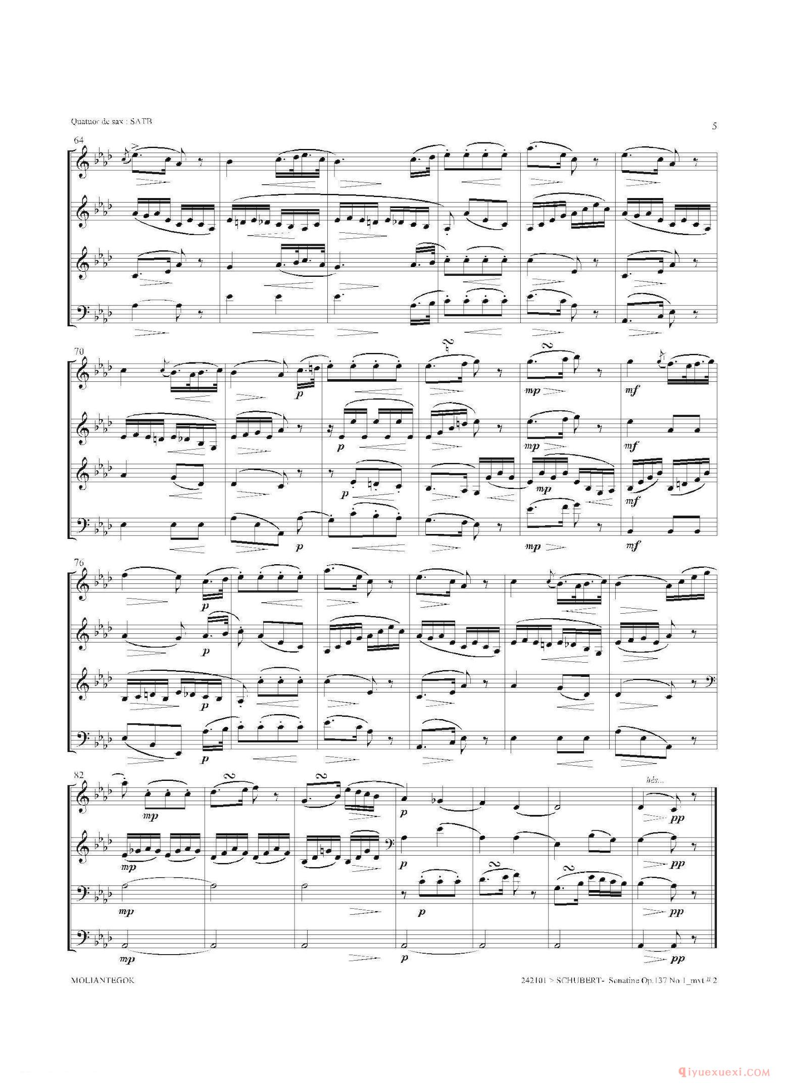 萨克斯谱[Sonatine Op.137 No 1]四重奏总谱