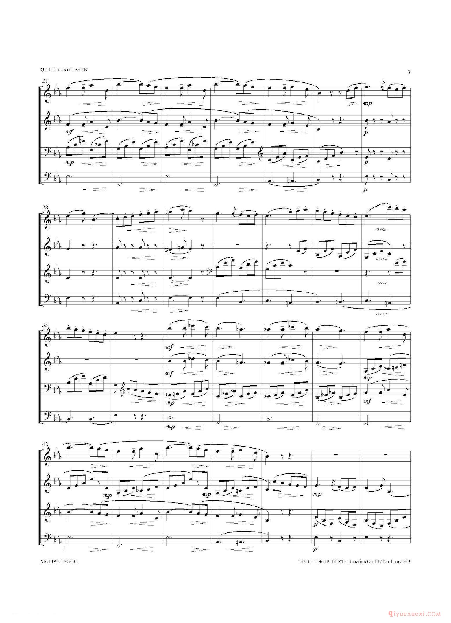 萨克斯谱[Sonatine Op.137 No 1]四重奏总谱