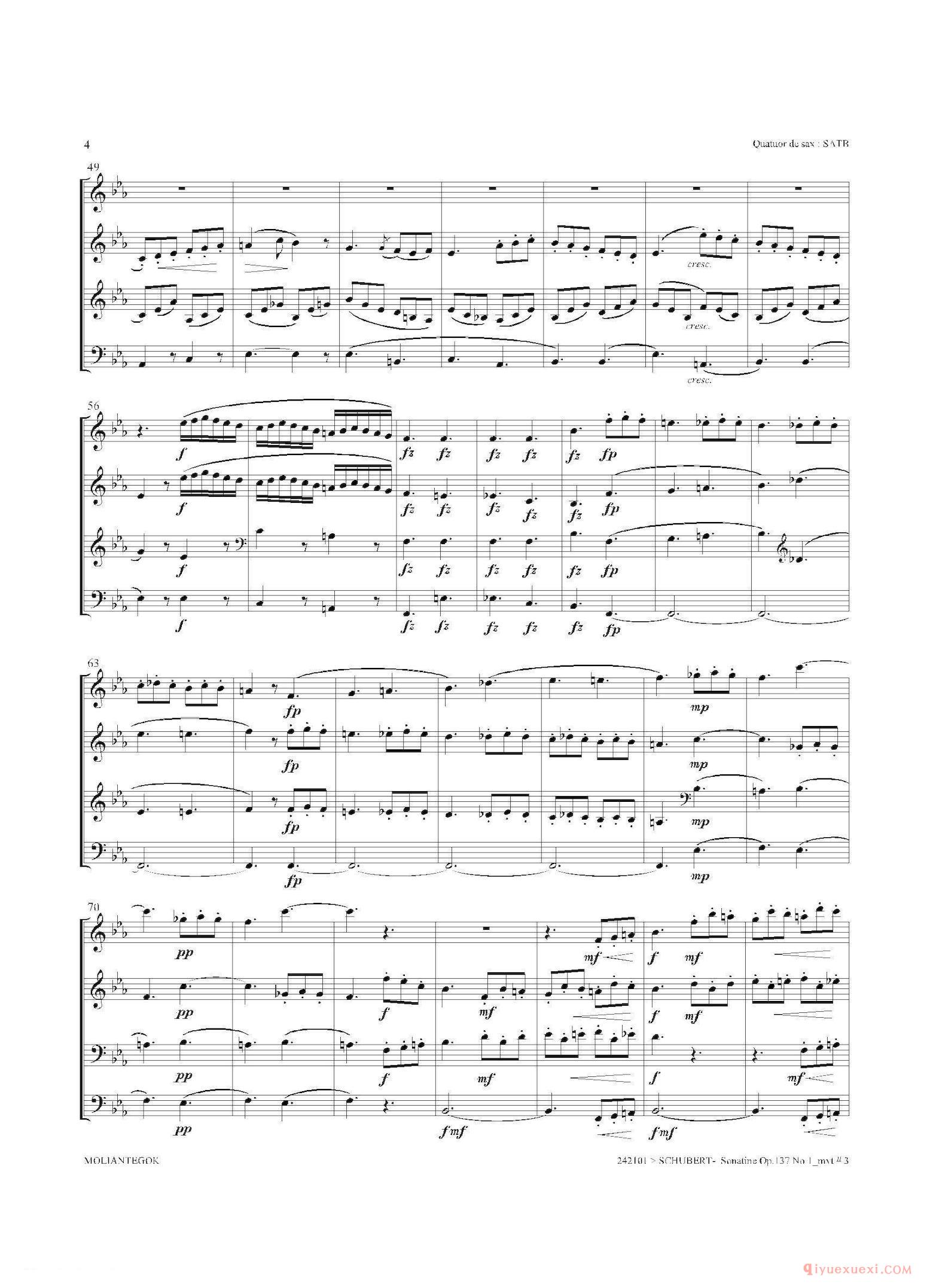 萨克斯谱[Sonatine Op.137 No 1]四重奏总谱