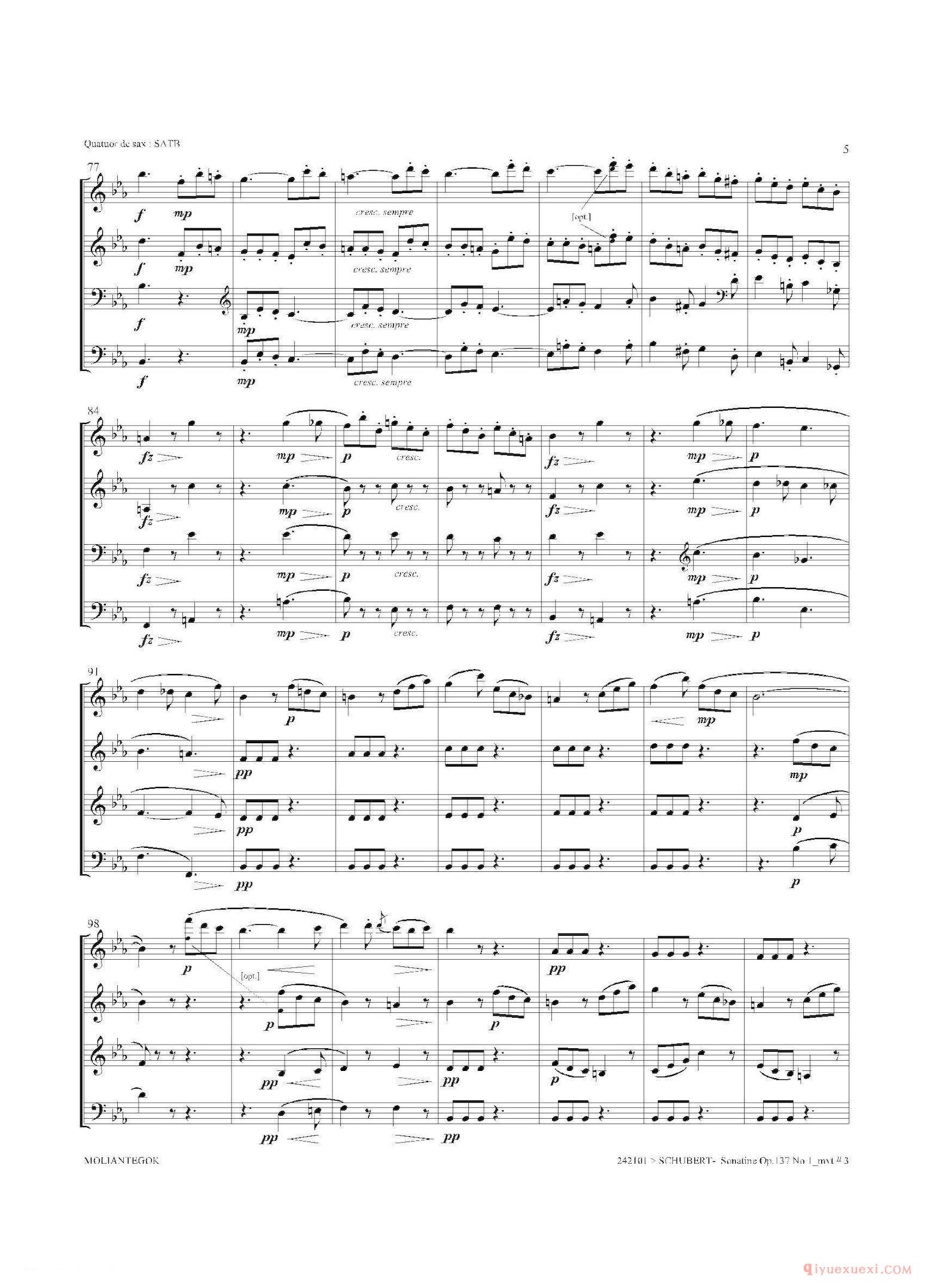 萨克斯谱[Sonatine Op.137 No 1]四重奏总谱