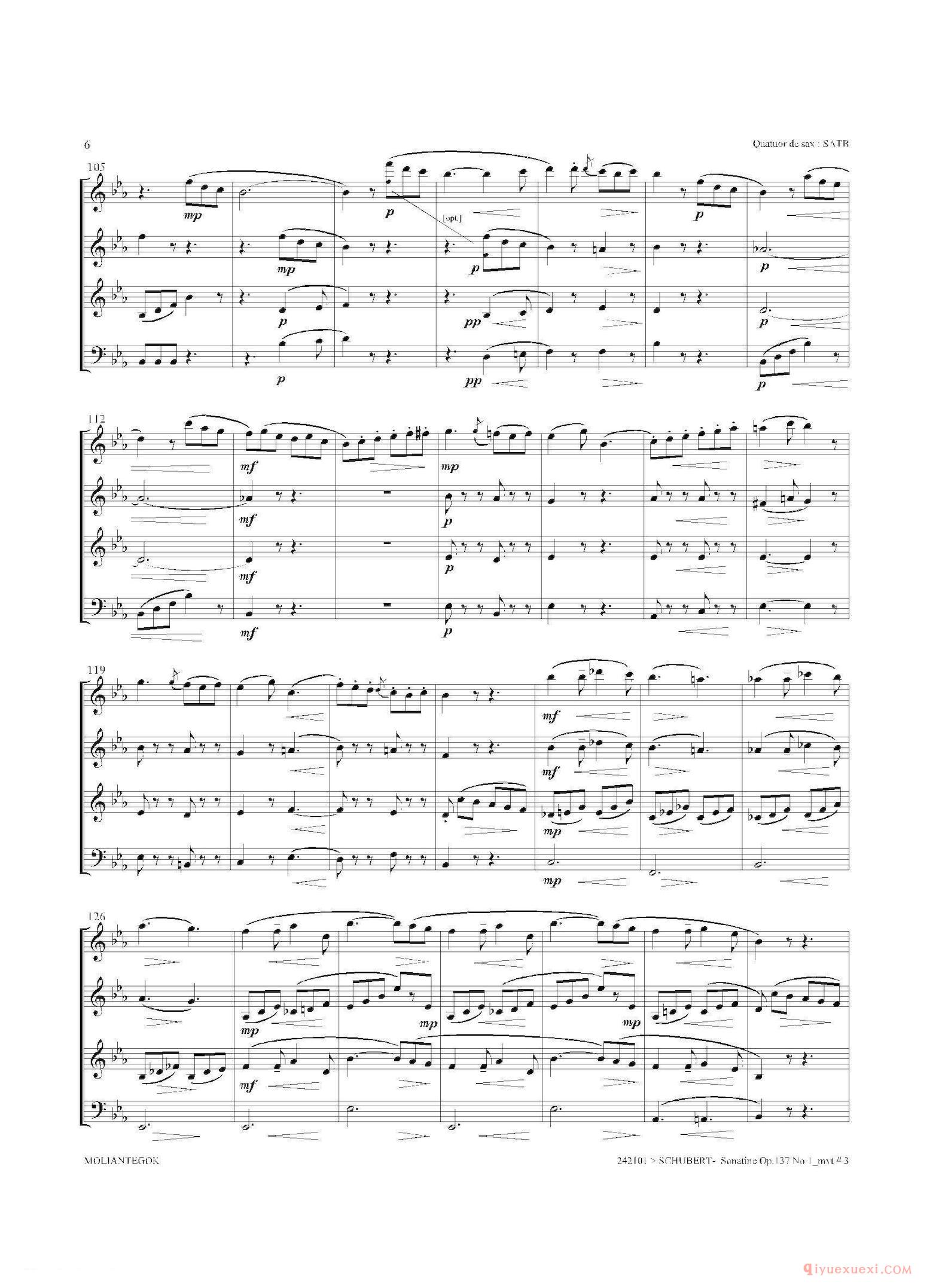 萨克斯谱[Sonatine Op.137 No 1]四重奏总谱