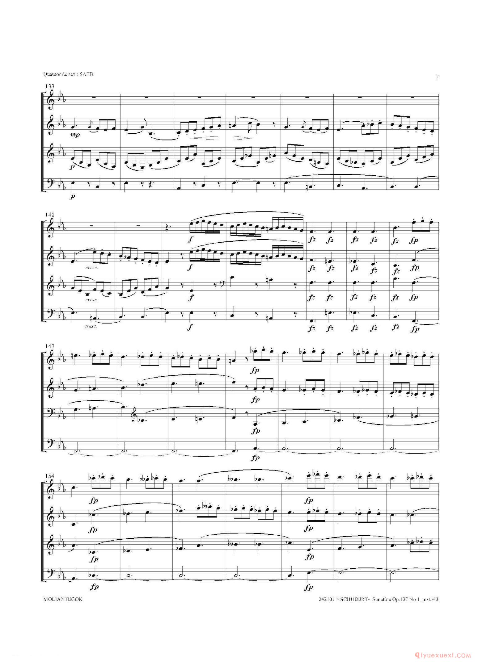 萨克斯谱[Sonatine Op.137 No 1]四重奏总谱