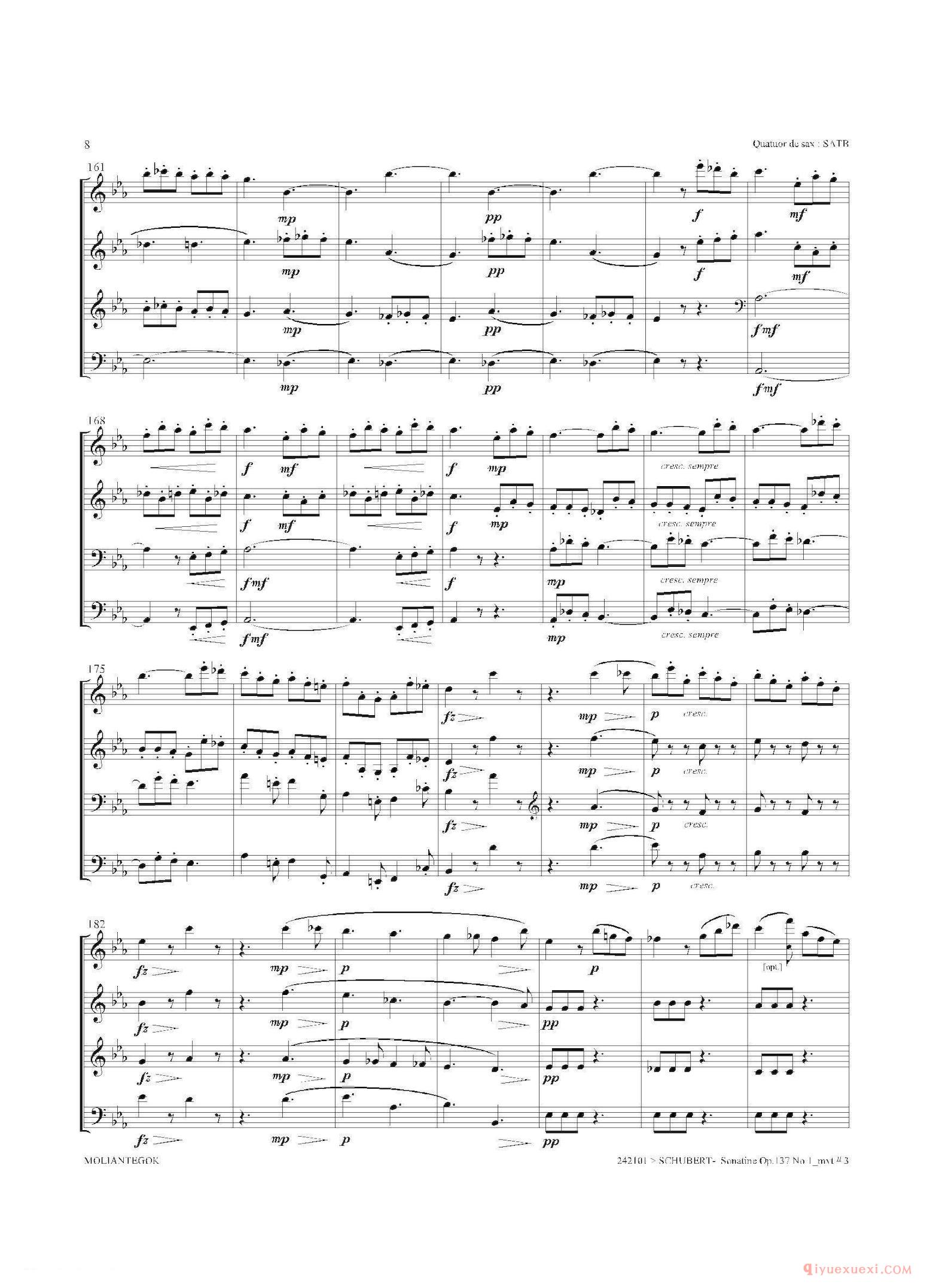 萨克斯谱[Sonatine Op.137 No 1]四重奏总谱