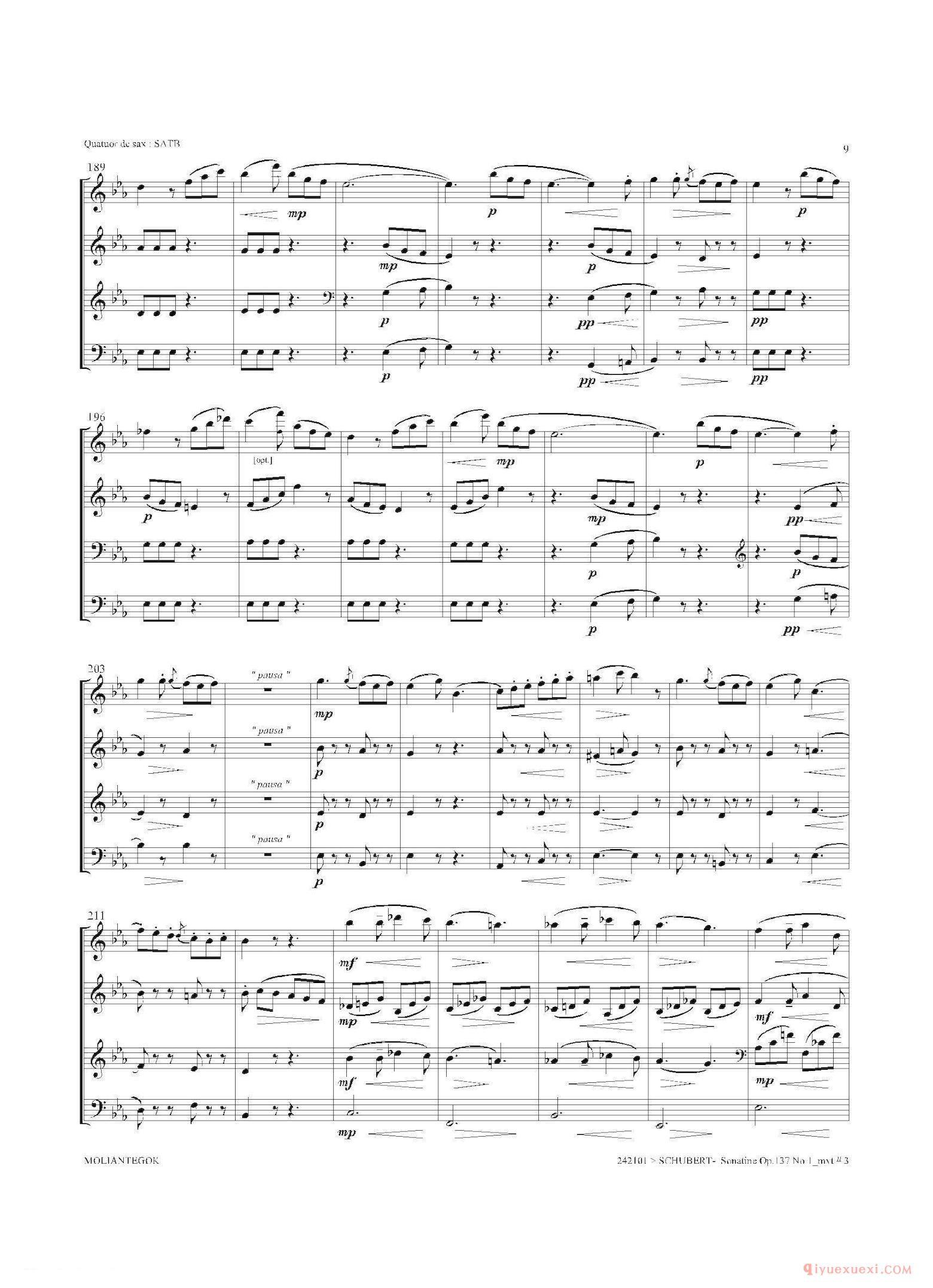 萨克斯谱[Sonatine Op.137 No 1]四重奏总谱