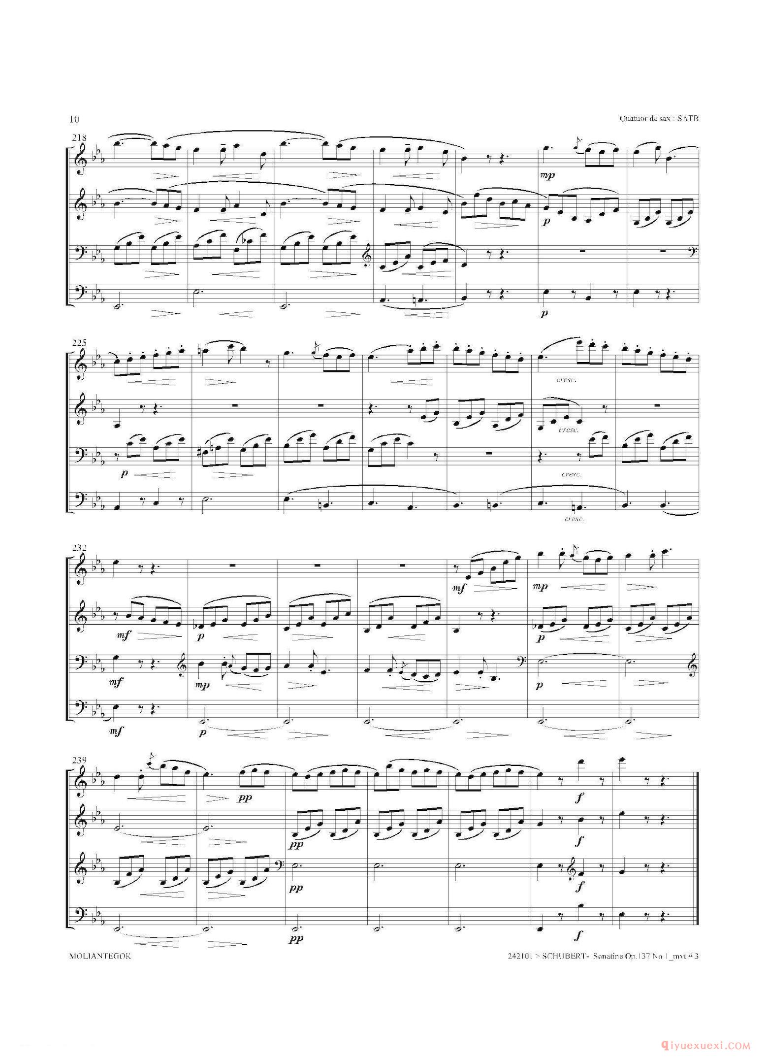 萨克斯谱[Sonatine Op.137 No 1]四重奏总谱