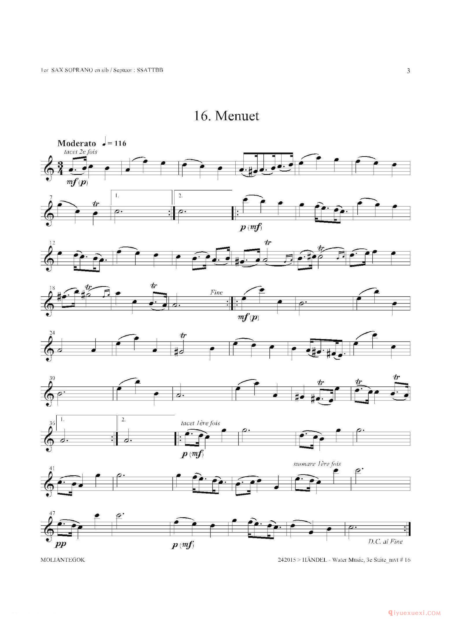 第一高音萨克斯[Water Music/HWV.350 No.3]