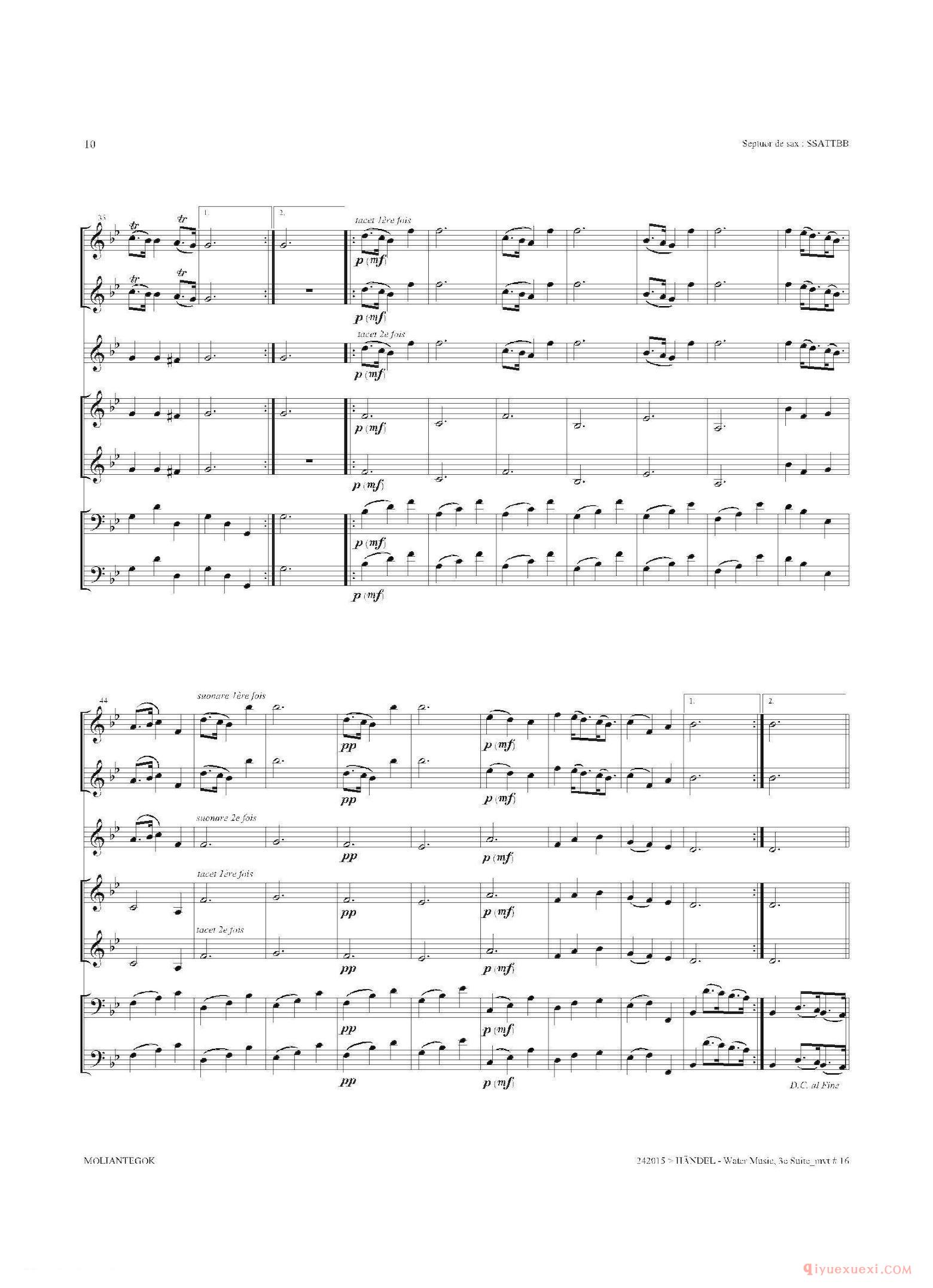 萨克斯合奏总谱[Water Music/HWV.350 No.3]