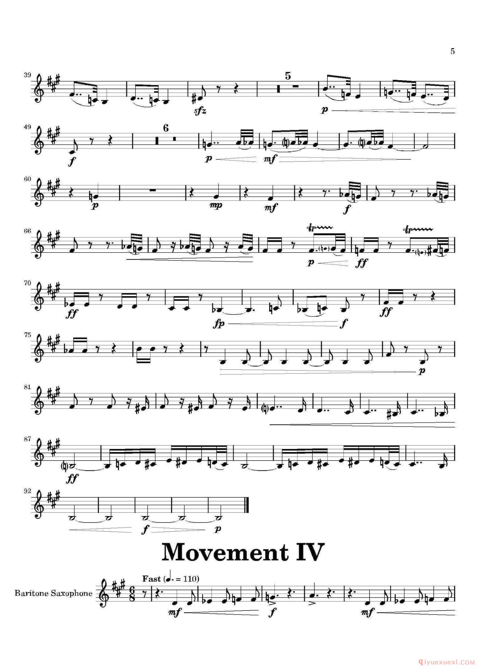 四重奏上低音萨克斯分谱[Movement]