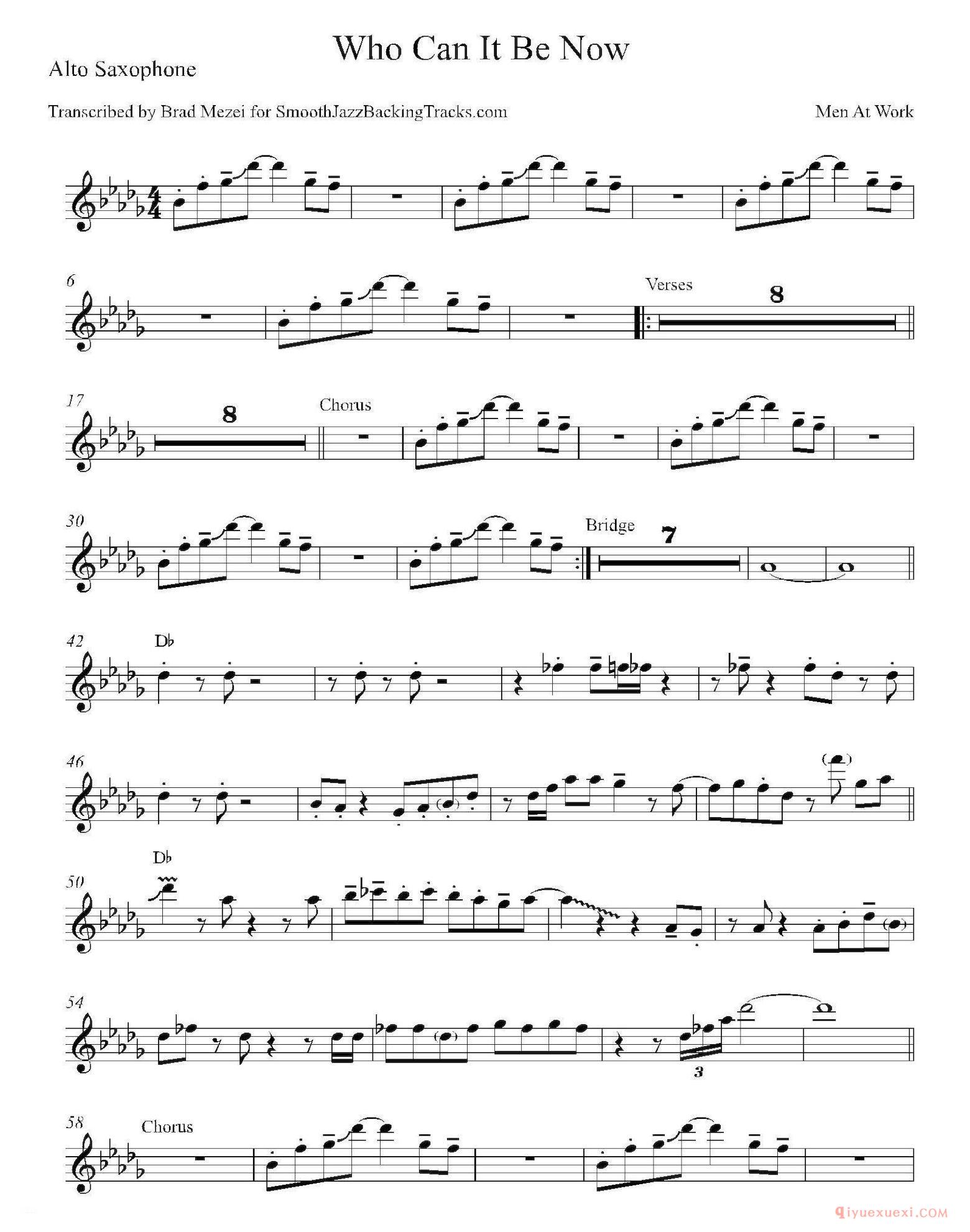 中音萨克斯[Who CanIt Be Now]五线谱
