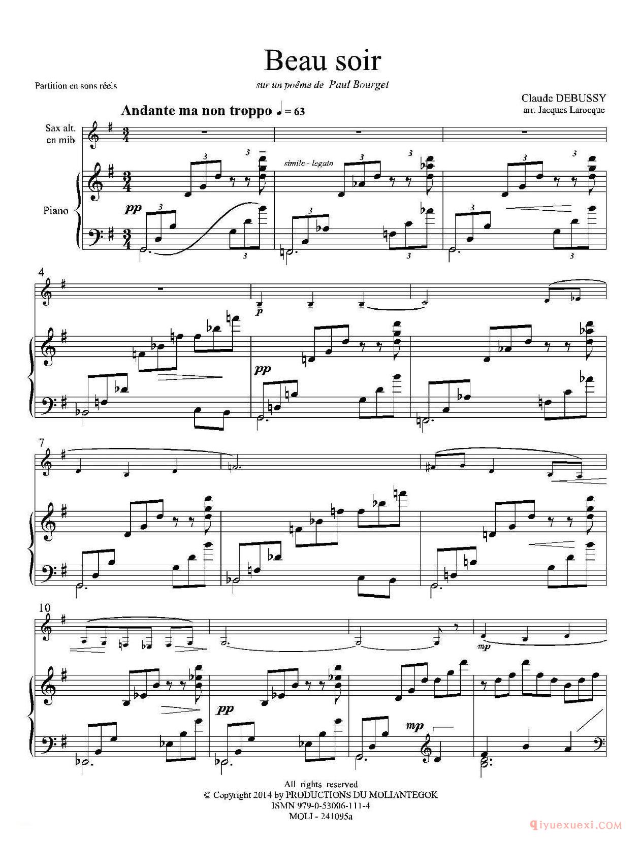 萨克斯谱[美丽的黄昏]1=G中音萨克斯+钢琴伴奏