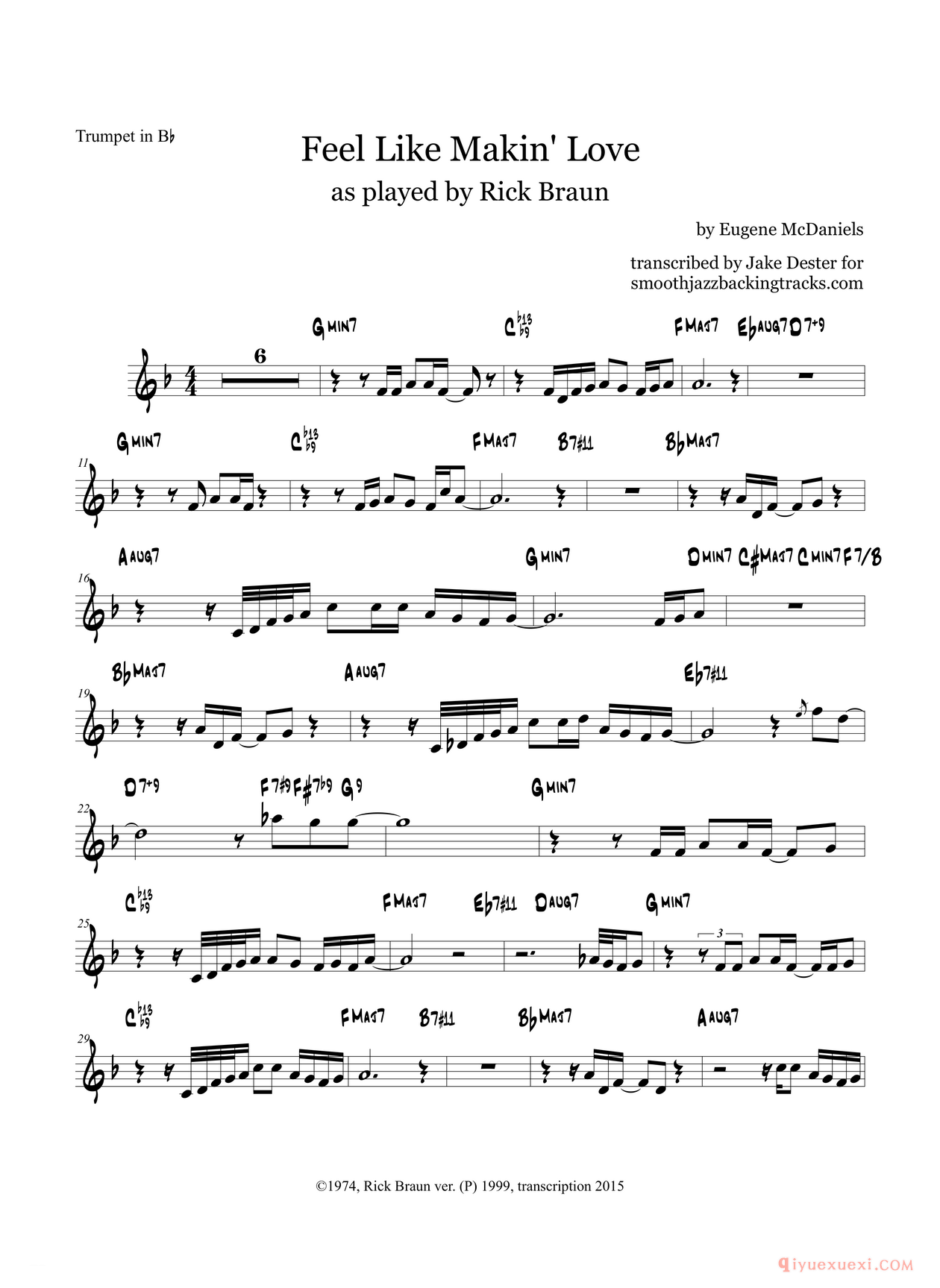 萨克斯谱[Feel Like Makin Love/Trumpet in Bb]