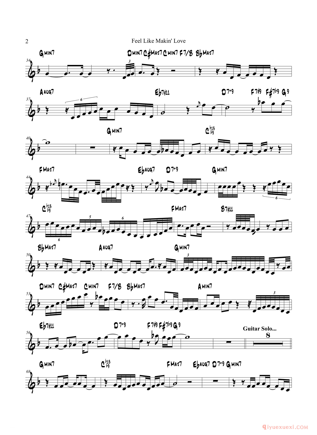 萨克斯谱[Feel Like Makin Love/Trumpet in Bb]