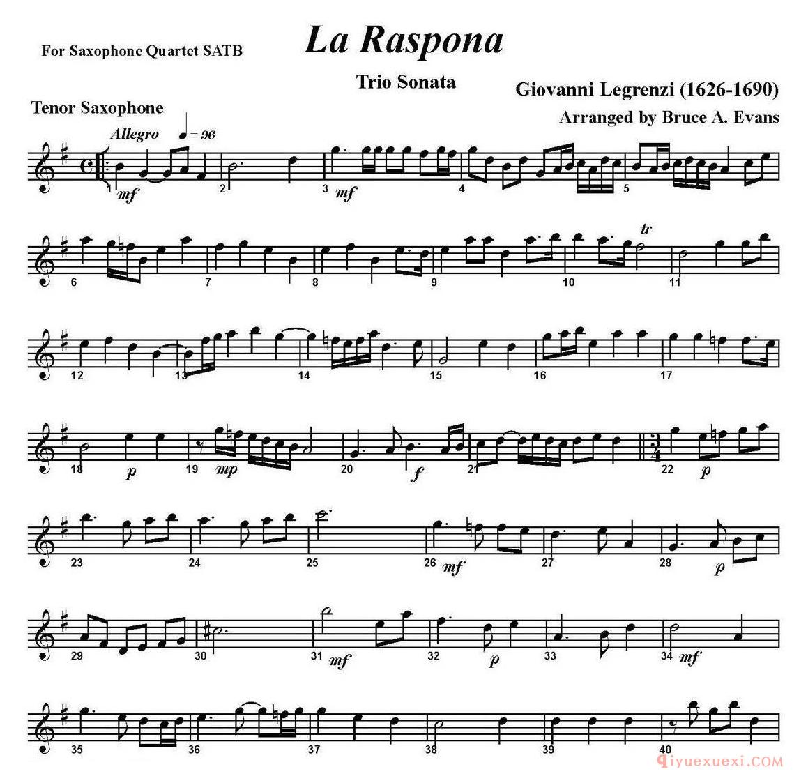 次中音萨克斯分谱[La Raspona]四重奏