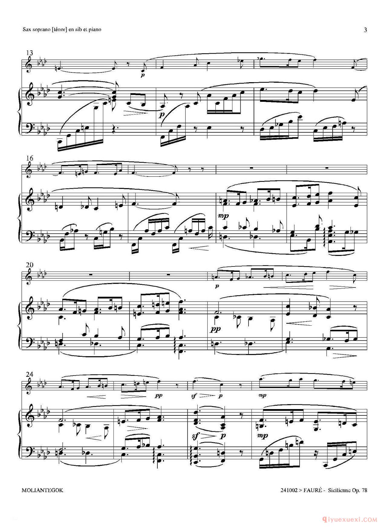萨克斯谱[西西里舞曲 Op78]高音萨克斯+钢琴伴奏