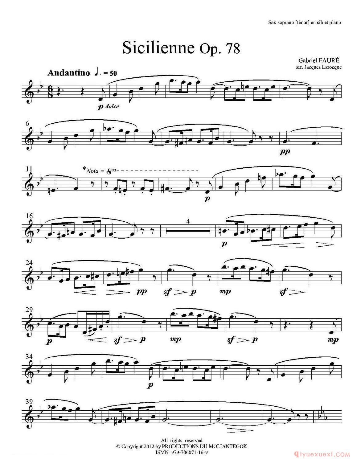 萨克斯谱[西西里舞曲 Op781]