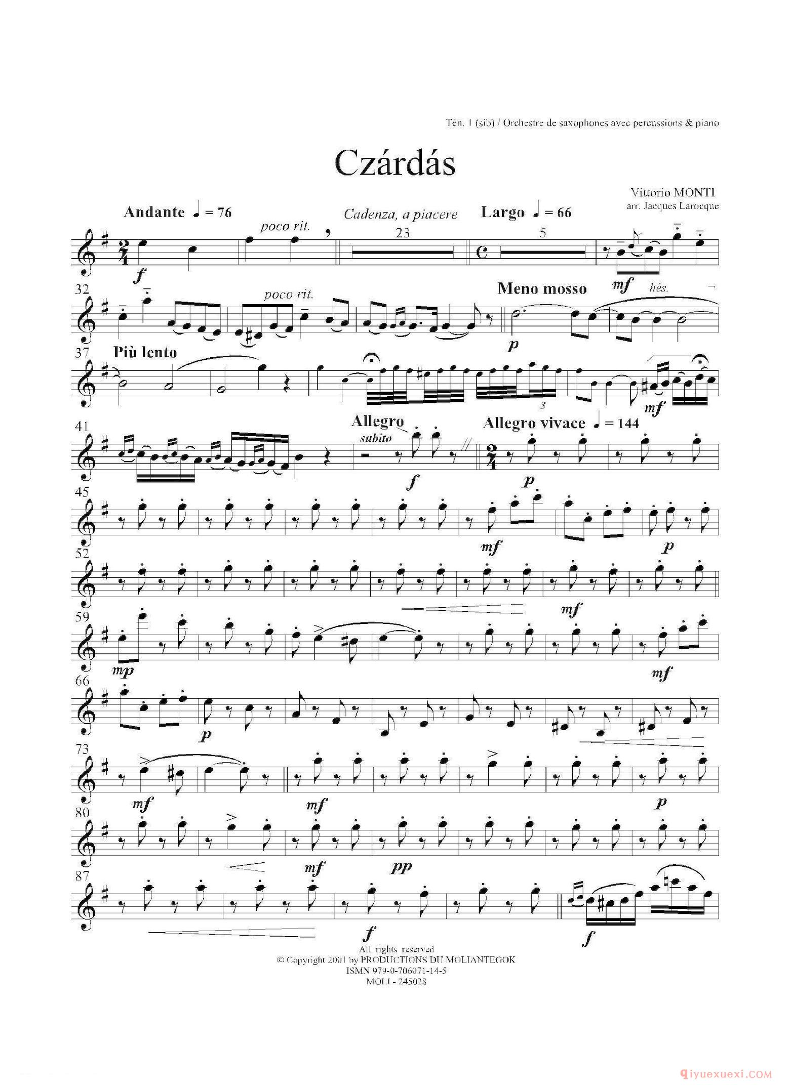 3支次中音萨克斯[Czardas 查尔达斯]15重奏