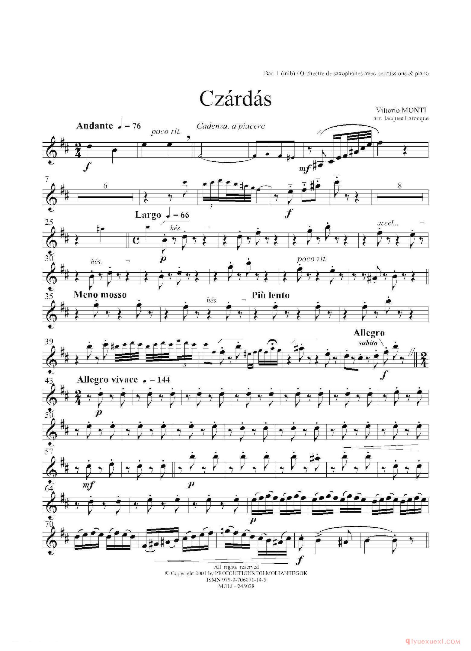3支上低音萨克斯[Czardas 查尔达斯]15重奏
