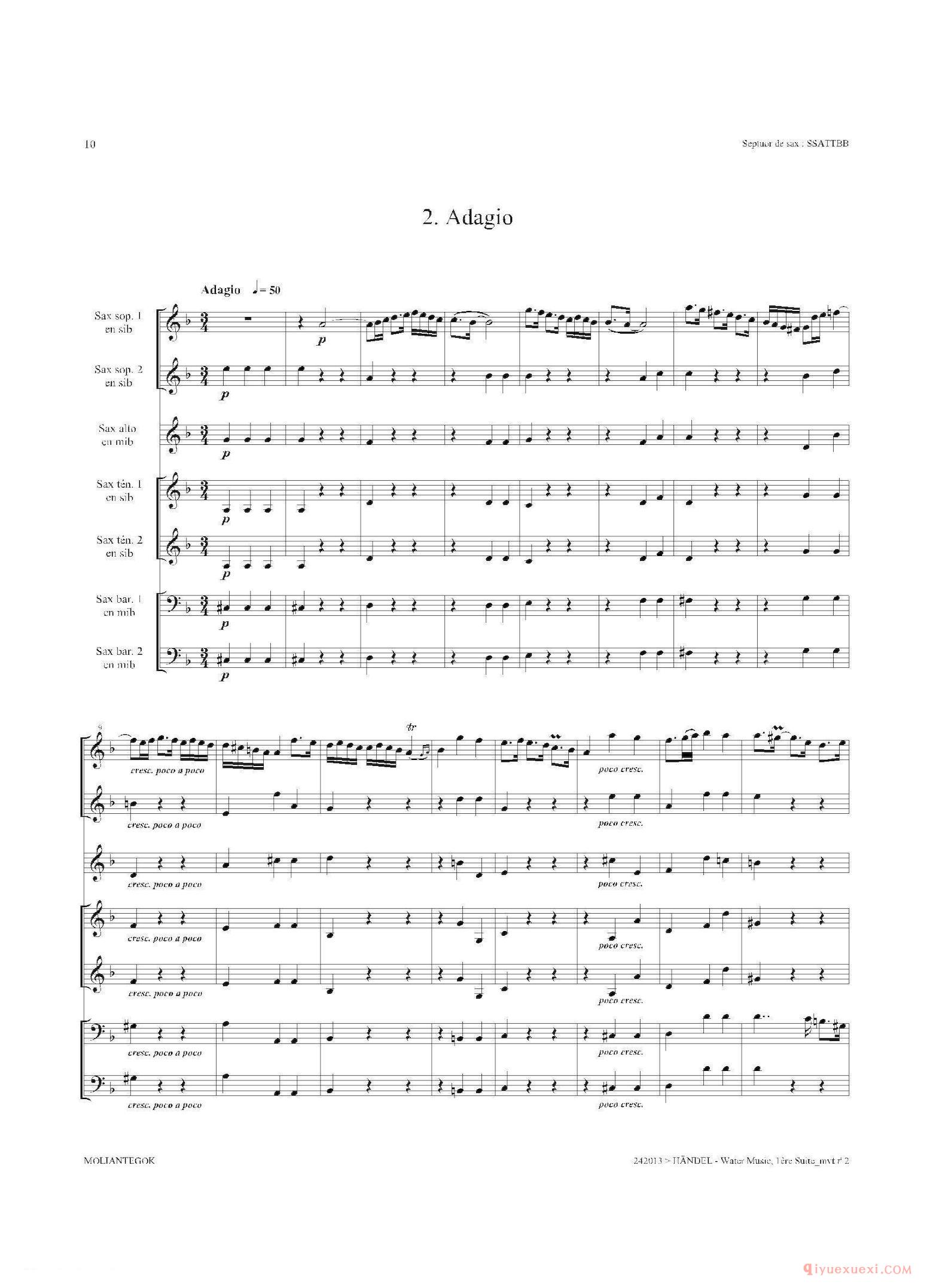 萨克斯合奏总谱[Water Music（HWV.348 No.1]