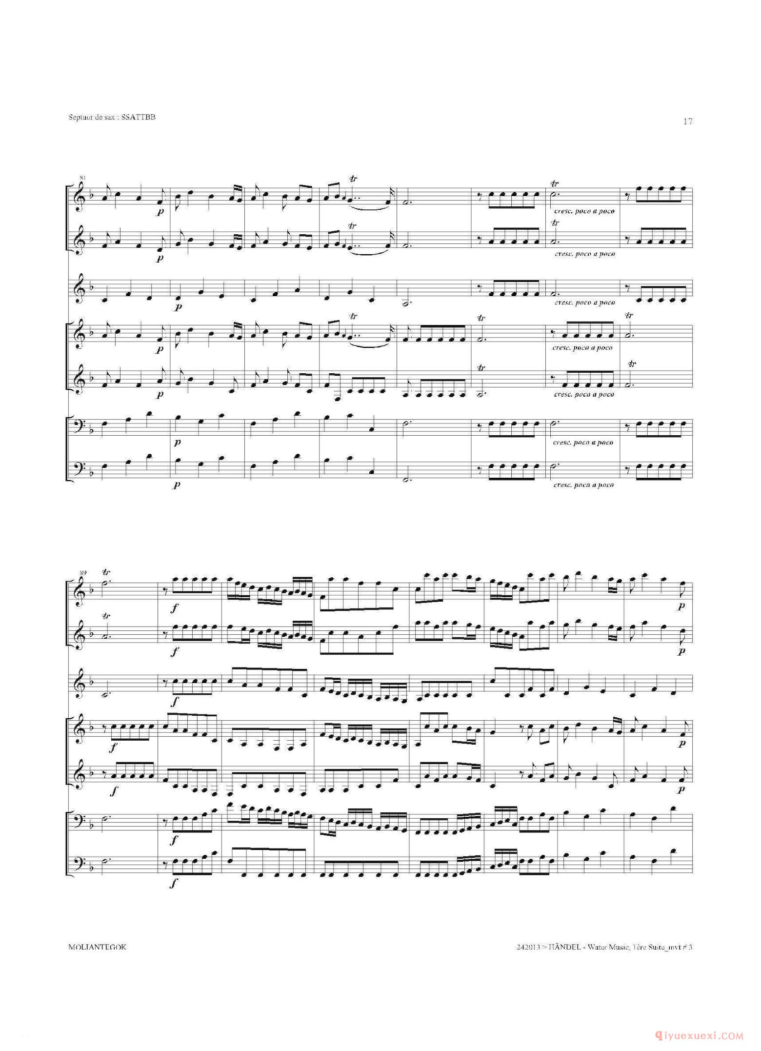 萨克斯合奏总谱[Water Music（HWV.348 No.1]