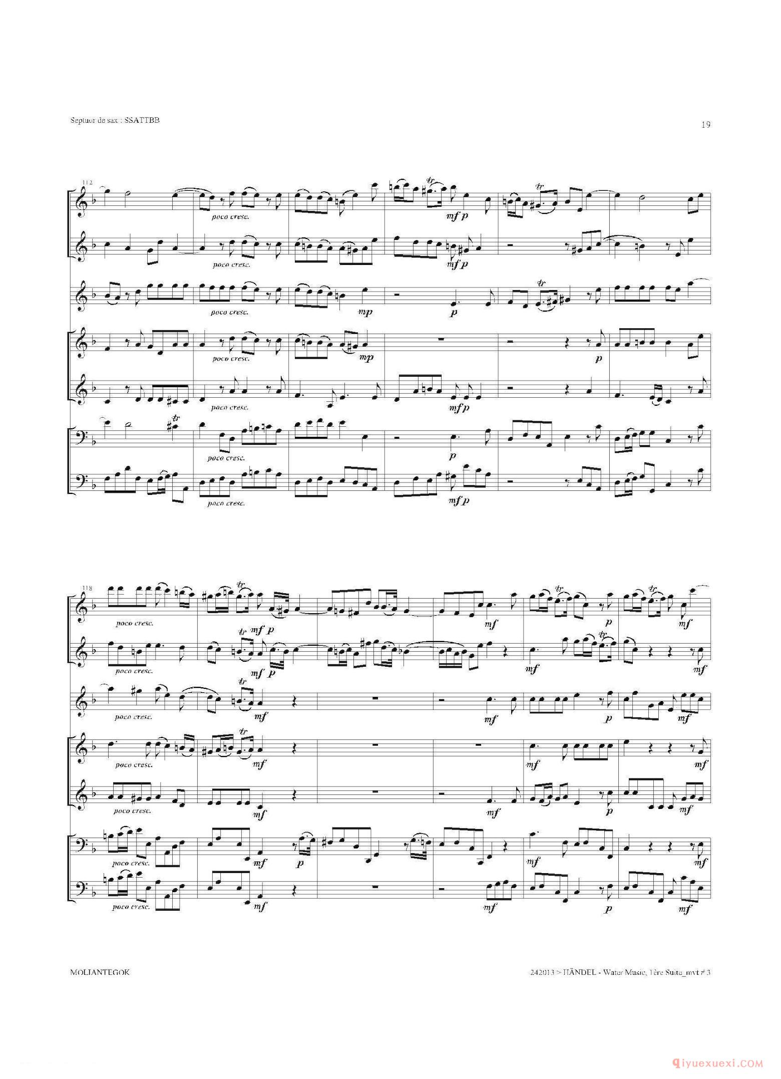 萨克斯合奏总谱[Water Music（HWV.348 No.1]