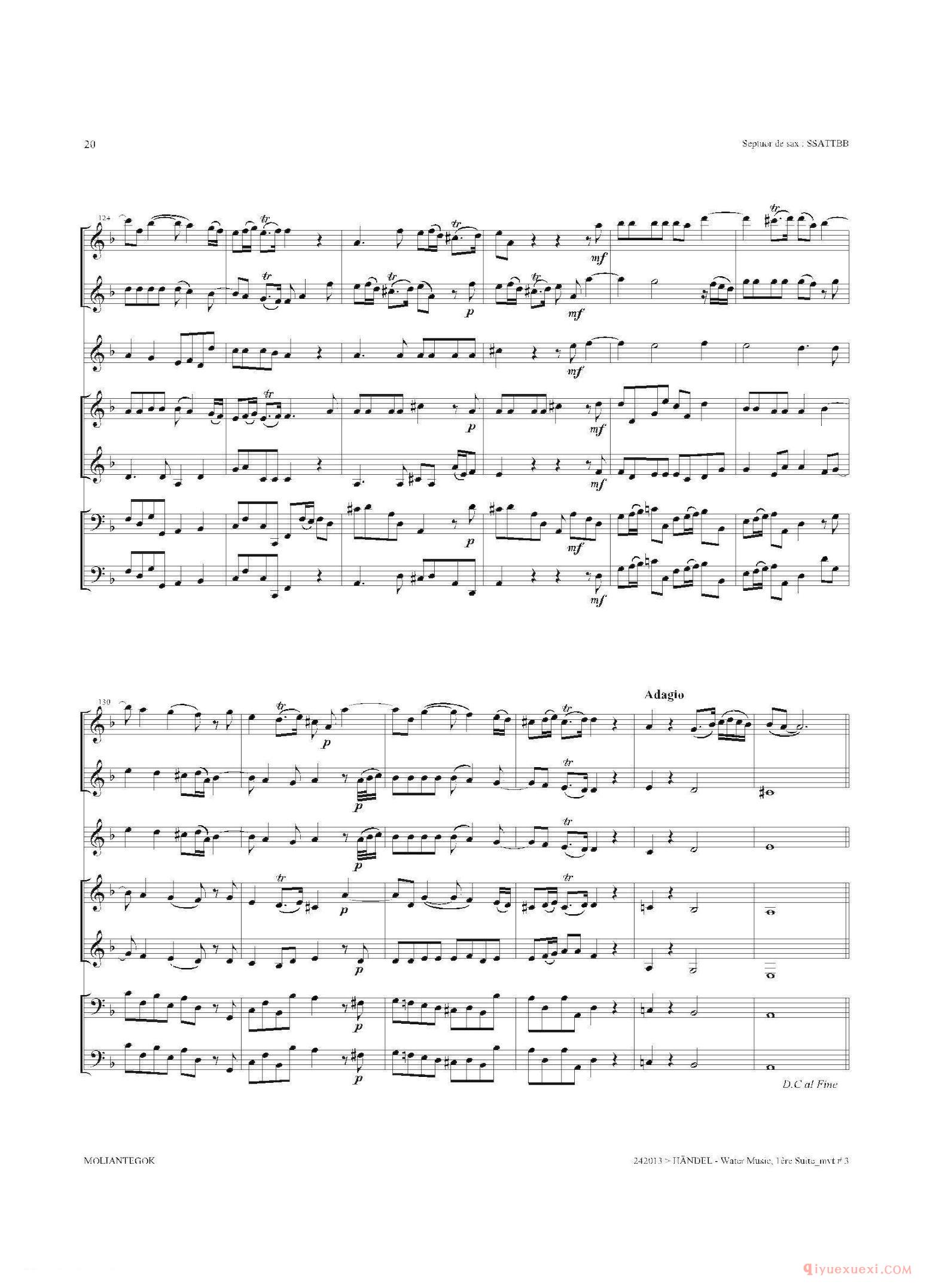 萨克斯合奏总谱[Water Music（HWV.348 No.1]