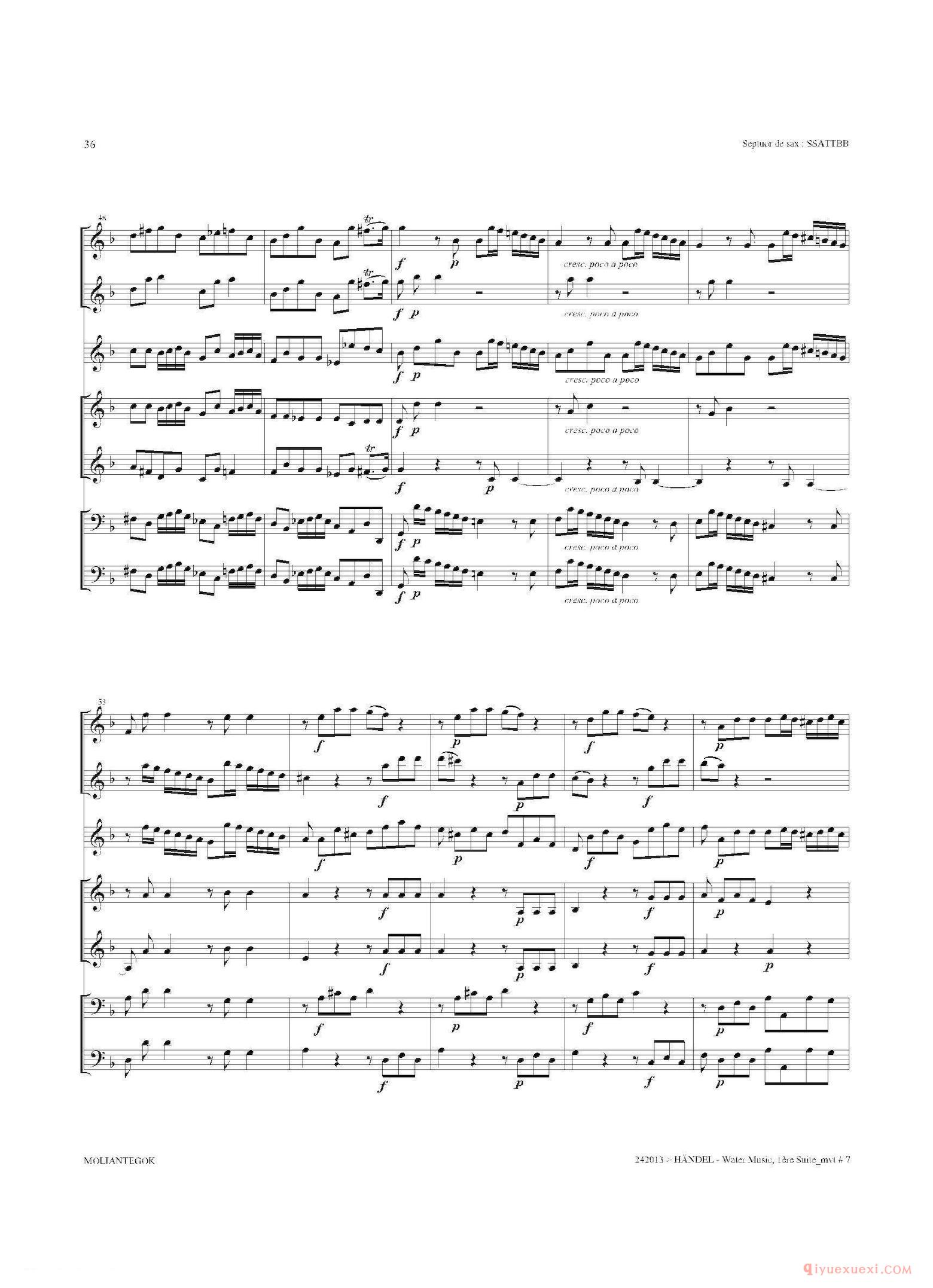 萨克斯合奏总谱[Water Music（HWV.348 No.1]