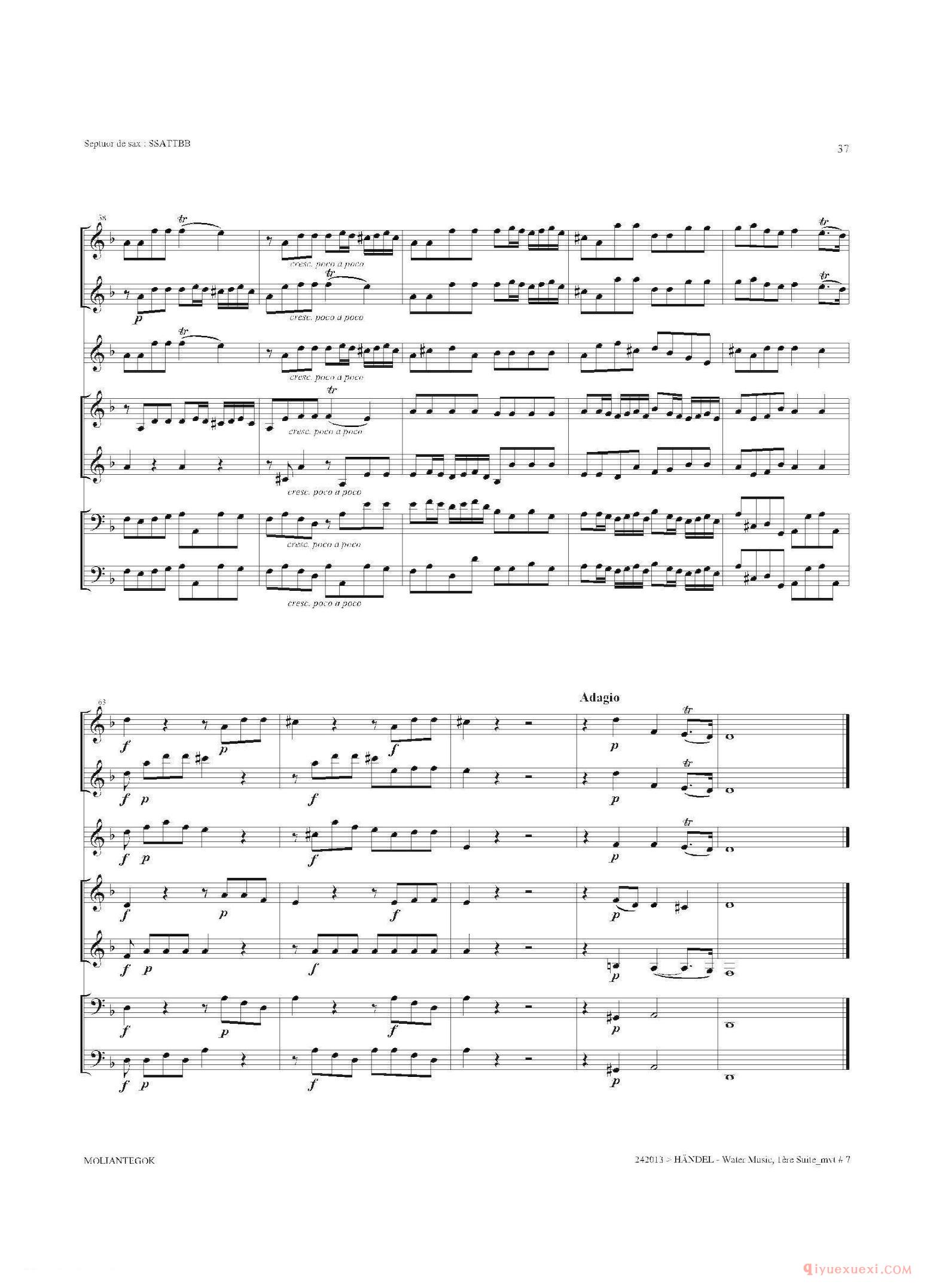 萨克斯合奏总谱[Water Music（HWV.348 No.1]