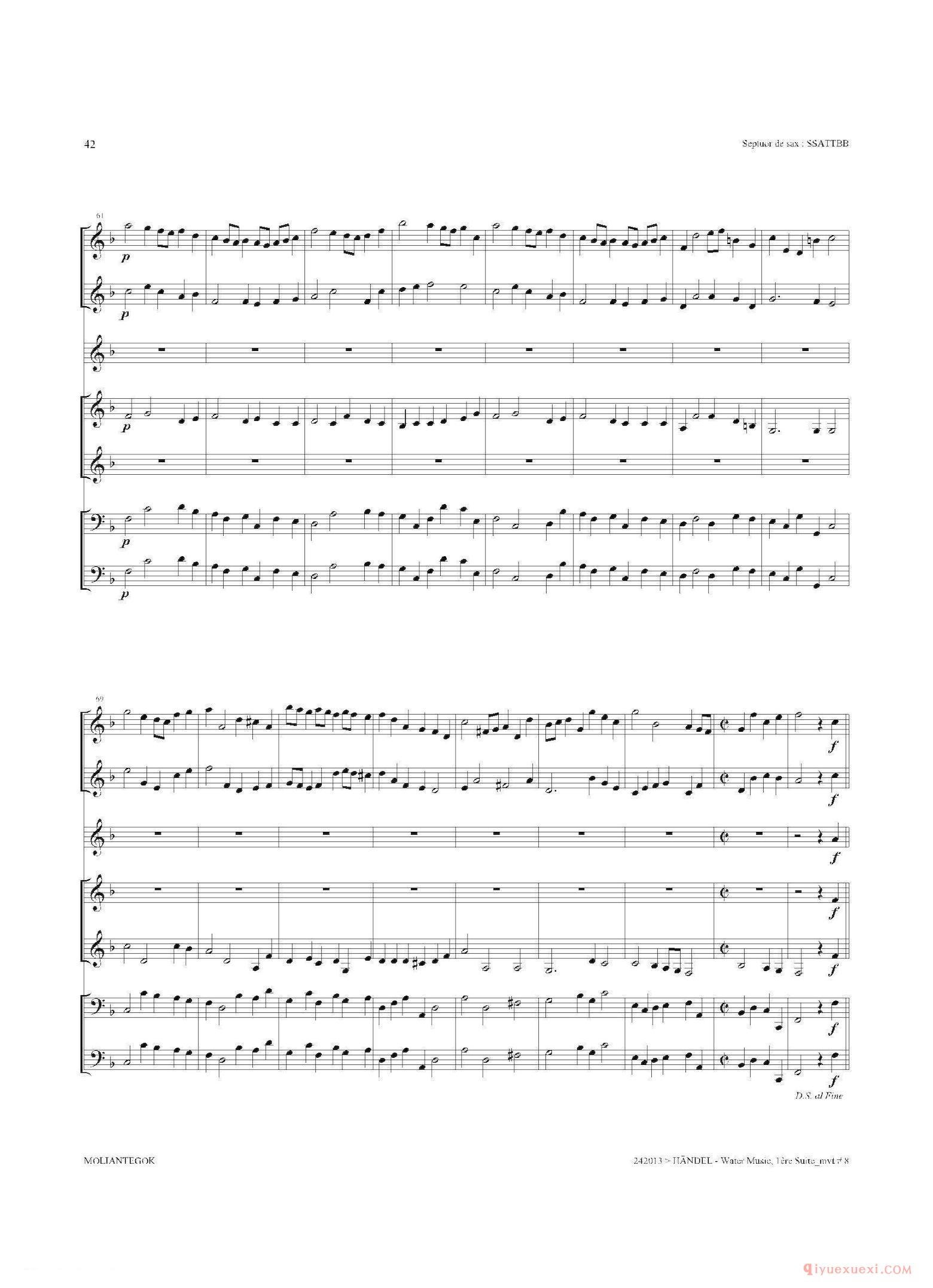 萨克斯合奏总谱[Water Music（HWV.348 No.1]