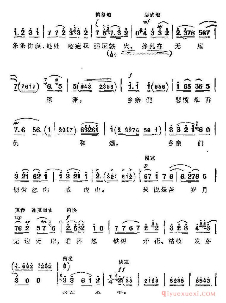 京剧简谱[智取威虎山主要唱段/自己的队伍来到面前/第七场 李勇奇唱段]革命现代京剧