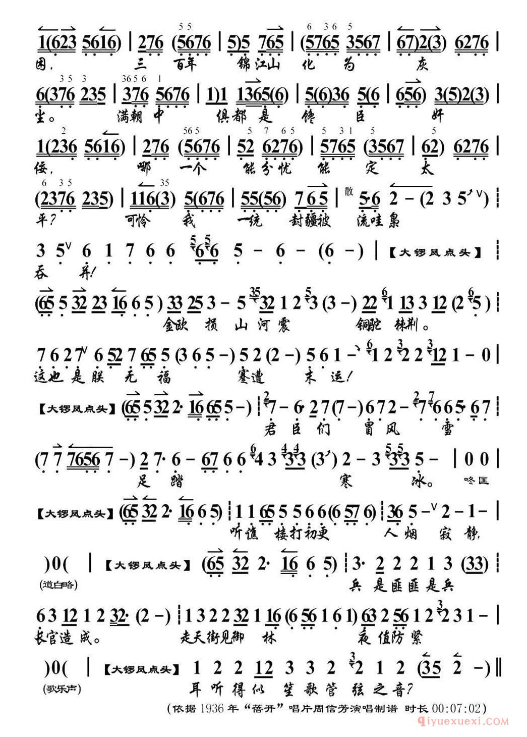 京剧简谱[眼睁睁气数到金汤不稳/明末遗恨/崇祯帝唱段、琴谱]